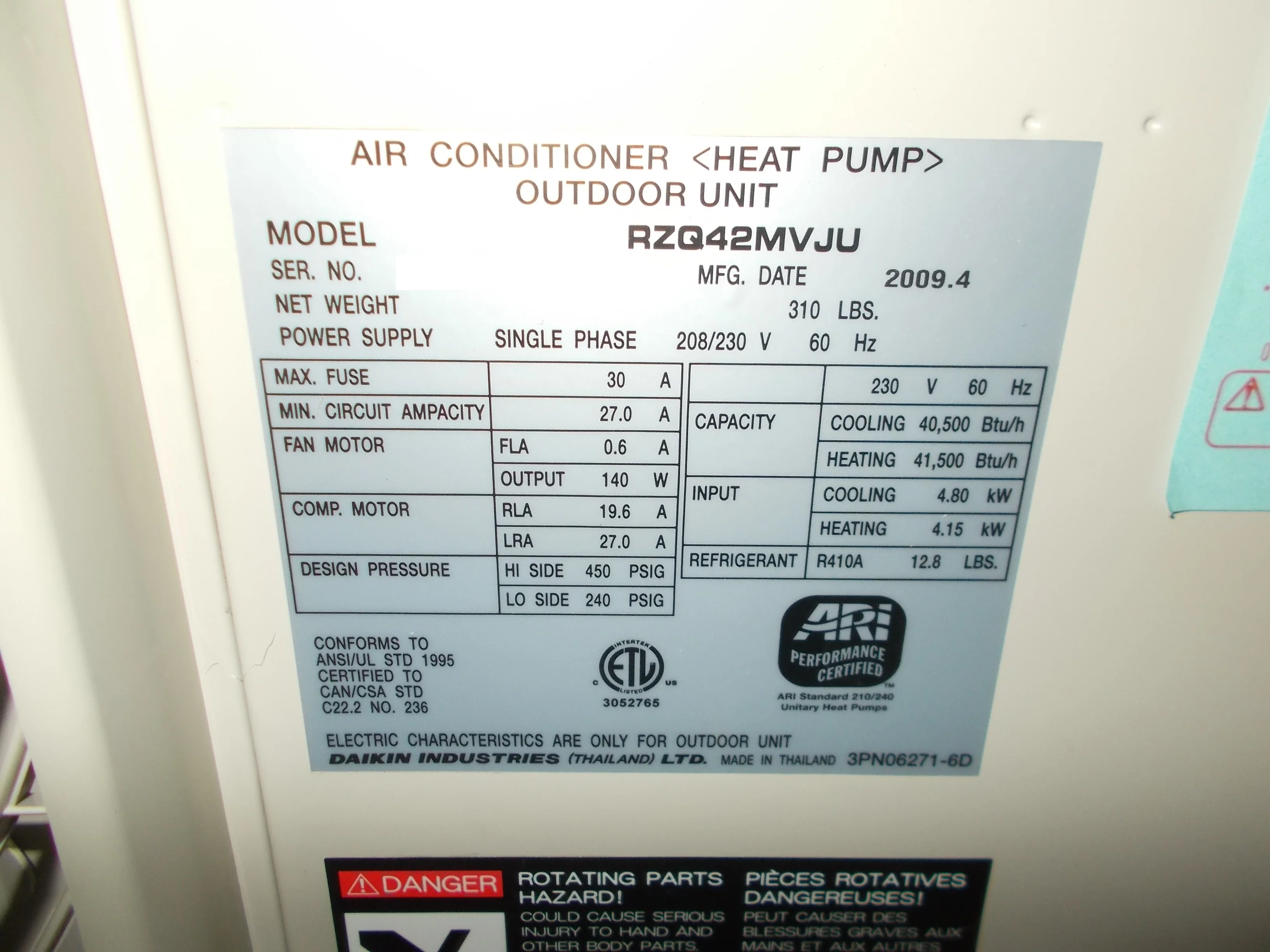 3 1/2 Ton Single Zone Outdoor Mini-Split Sky Air Heat Pump Unit, 13 Seer 208-230/60/1 R-410A - Image 4