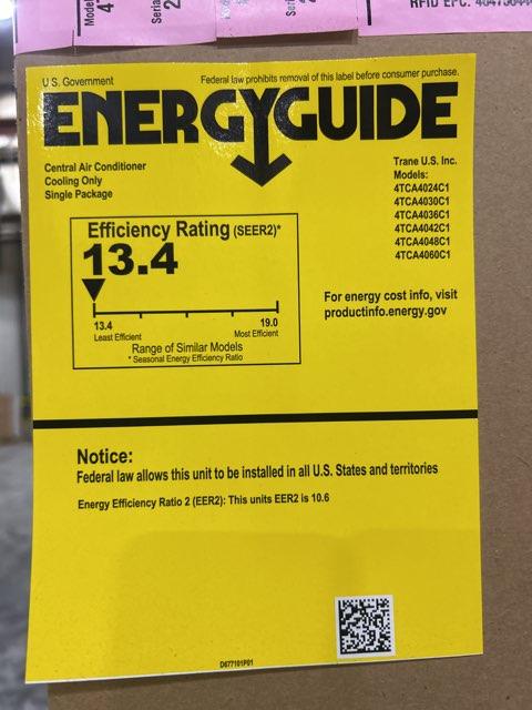 3.5 Ton Convertible Packaged AC Unit, 13.4 SEER2, R410A and 15 Kw Heat Kit W/2 60 Amp Breakers - Image 2