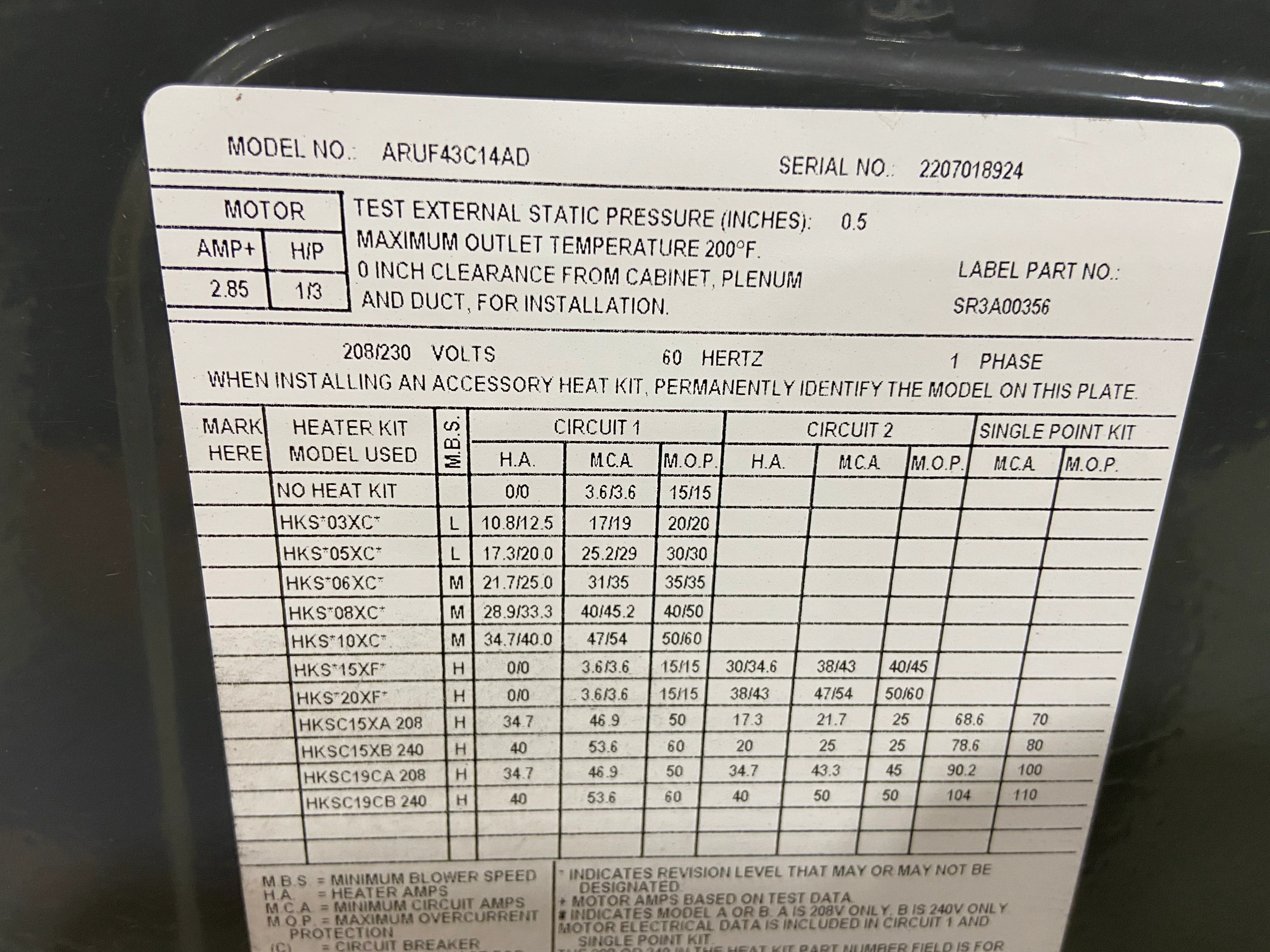 3.5 Ton Multiposition PSC Fan Coil 208-230/60/1 R-410A CFM 1040 14 Seer - Image 3
