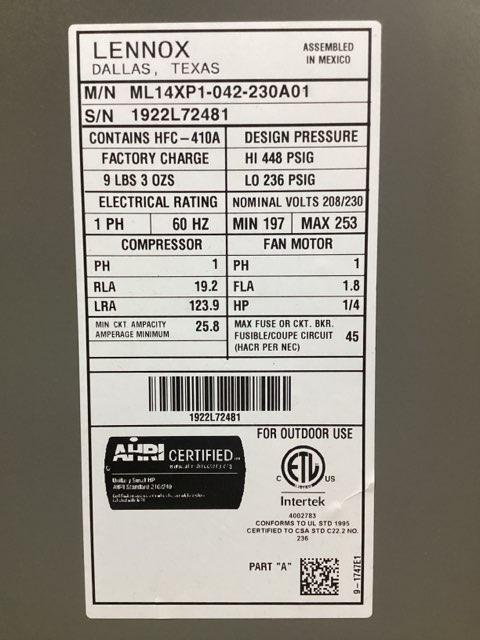 3.5 Ton Single Stage Split-System Heat Pump; 208-230/60/1, R-410A, 14 SEER - Image 2