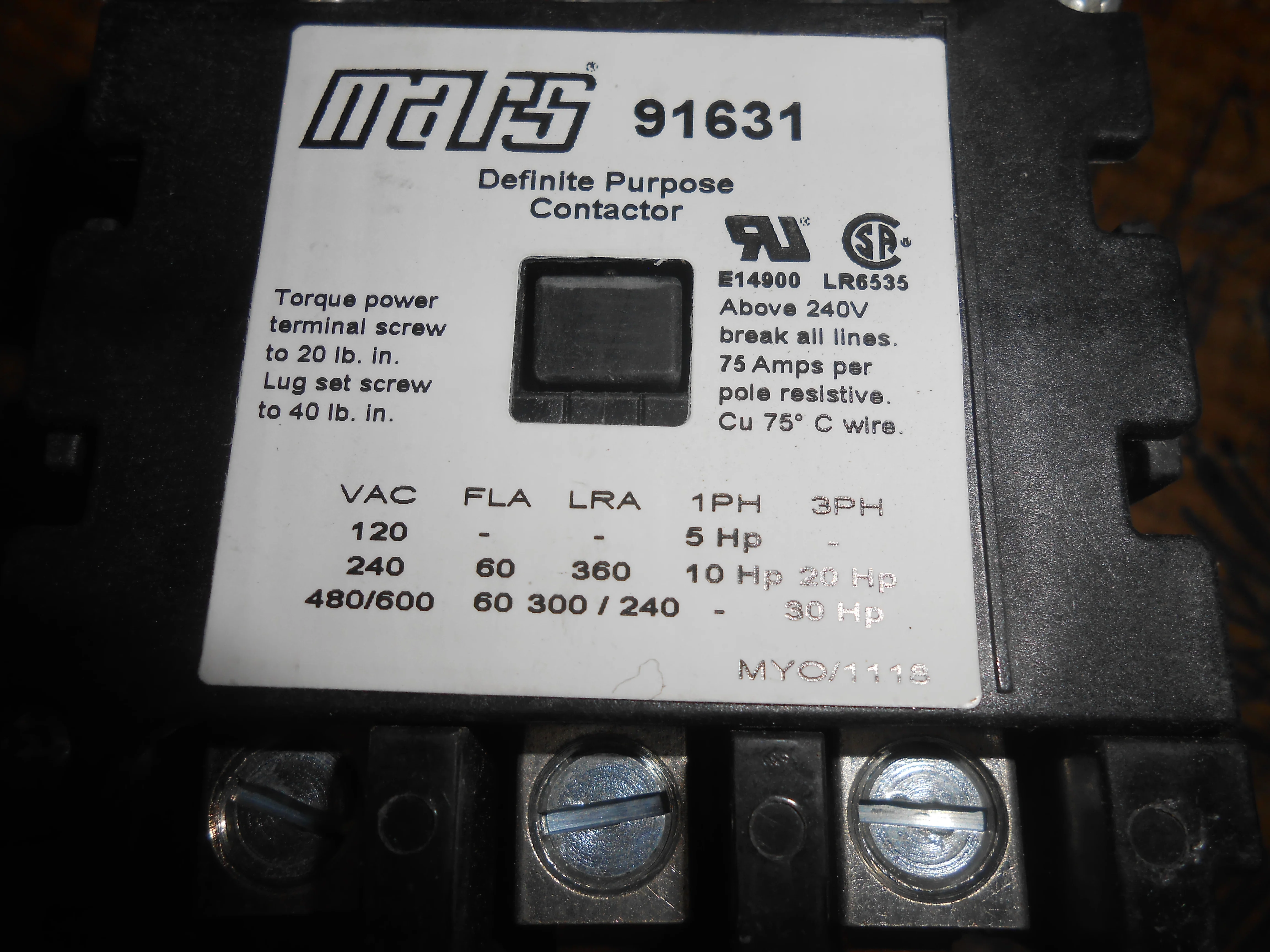 3 Pole 60 Amp Contactor, Coil Volts:24 - Image 2