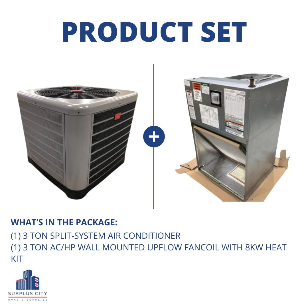 3 Ton 16 Seer Air Conditioner And 3 Ton Wall Mounted Air Handler With 8 Kw Heat, 208-230/60/1