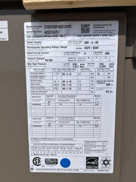3 Ton 2-Stg Convertible Packaged Air Conditioning Unit W/3KW Heat, 17 SEER, 460/60/3, R410A - Image 4