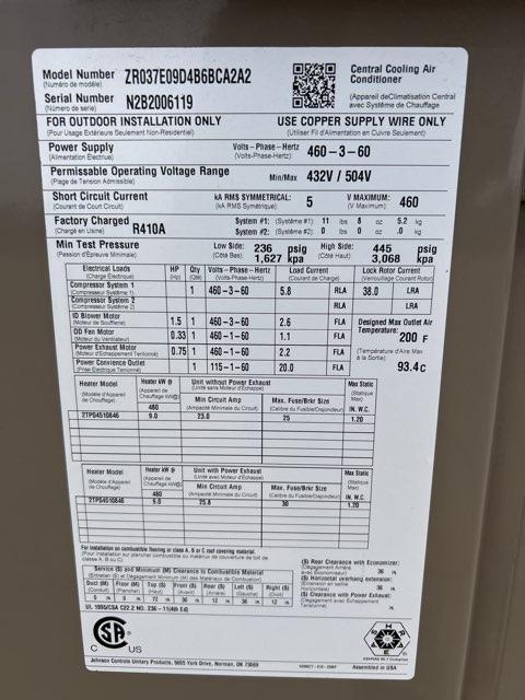 3 Ton 2-Stg Convertible Packaged Air Conditioning Unit W/ 9 Kw Heat, 15 SEER, 460/60/3, R410A - Image 2