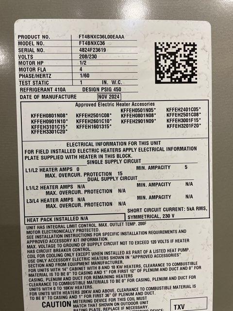 3 Ton AC/HP ECM Multi Fan Coil 208-230/60/1 R-410A CFM 1225 and 20 KW Electric Heat Kit with Breaker - Image 5