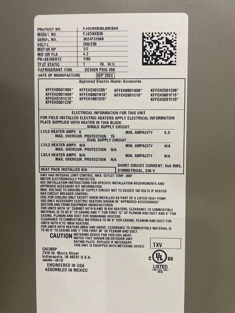 3 Ton AC/HP ECM Multi Fan Coil 208-230/60/1 R-410A CFM 1433 and 15 kW Electric Heat Kit with Breaker - Image 2