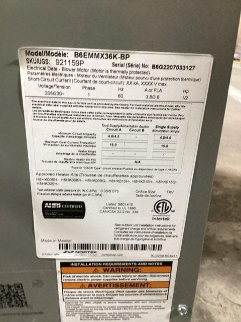 3 Ton AC/HP Multiposition ECM Air Handler 208-230/60/1 R-410A CFM 1530 15 SEER - Image 3