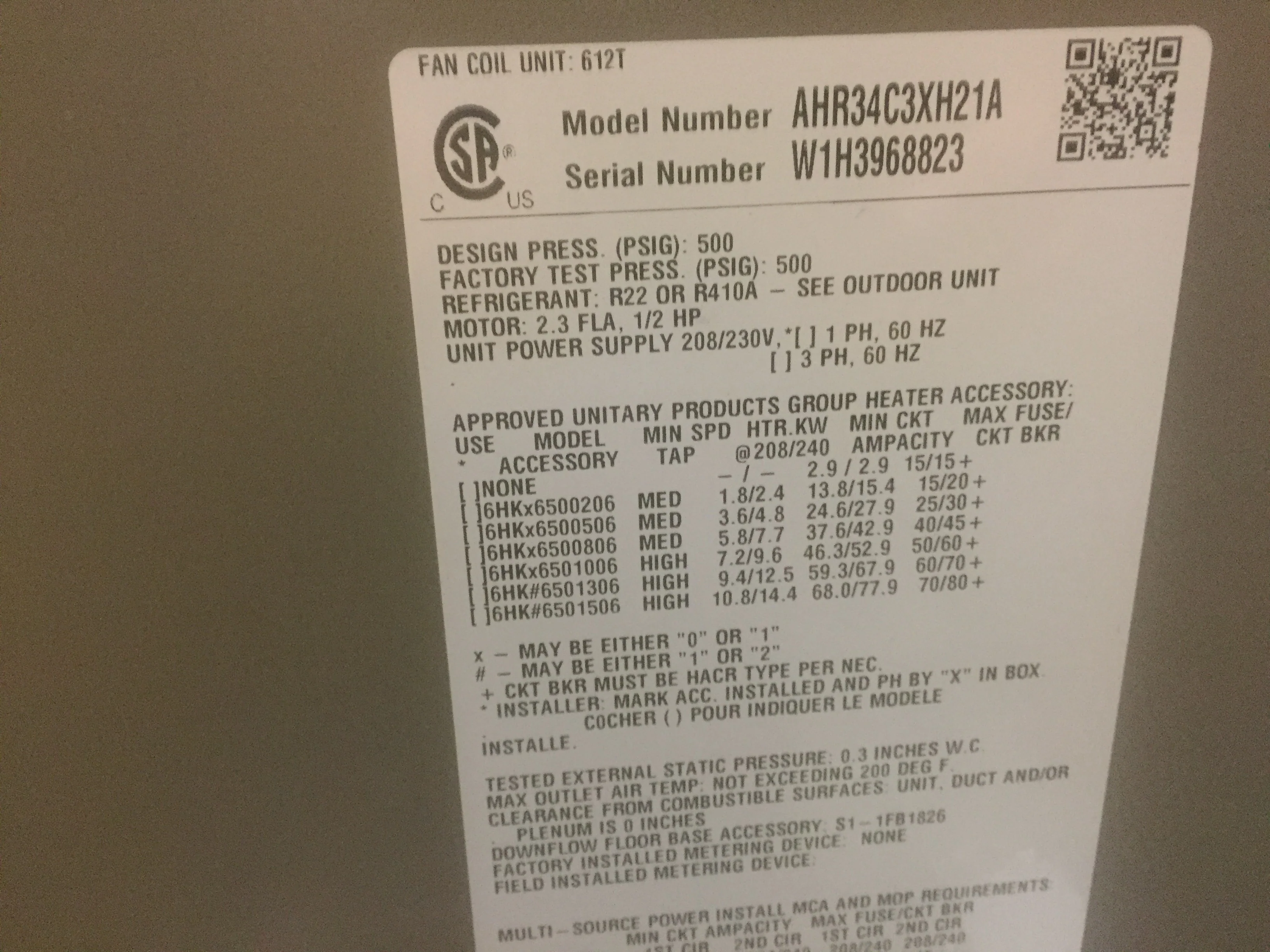 3 Ton AC/HP Upflow/Horizontal Fancoil, 13 SEER 208-230/60/1 R-22/R410A CFM 1000 - Image 4