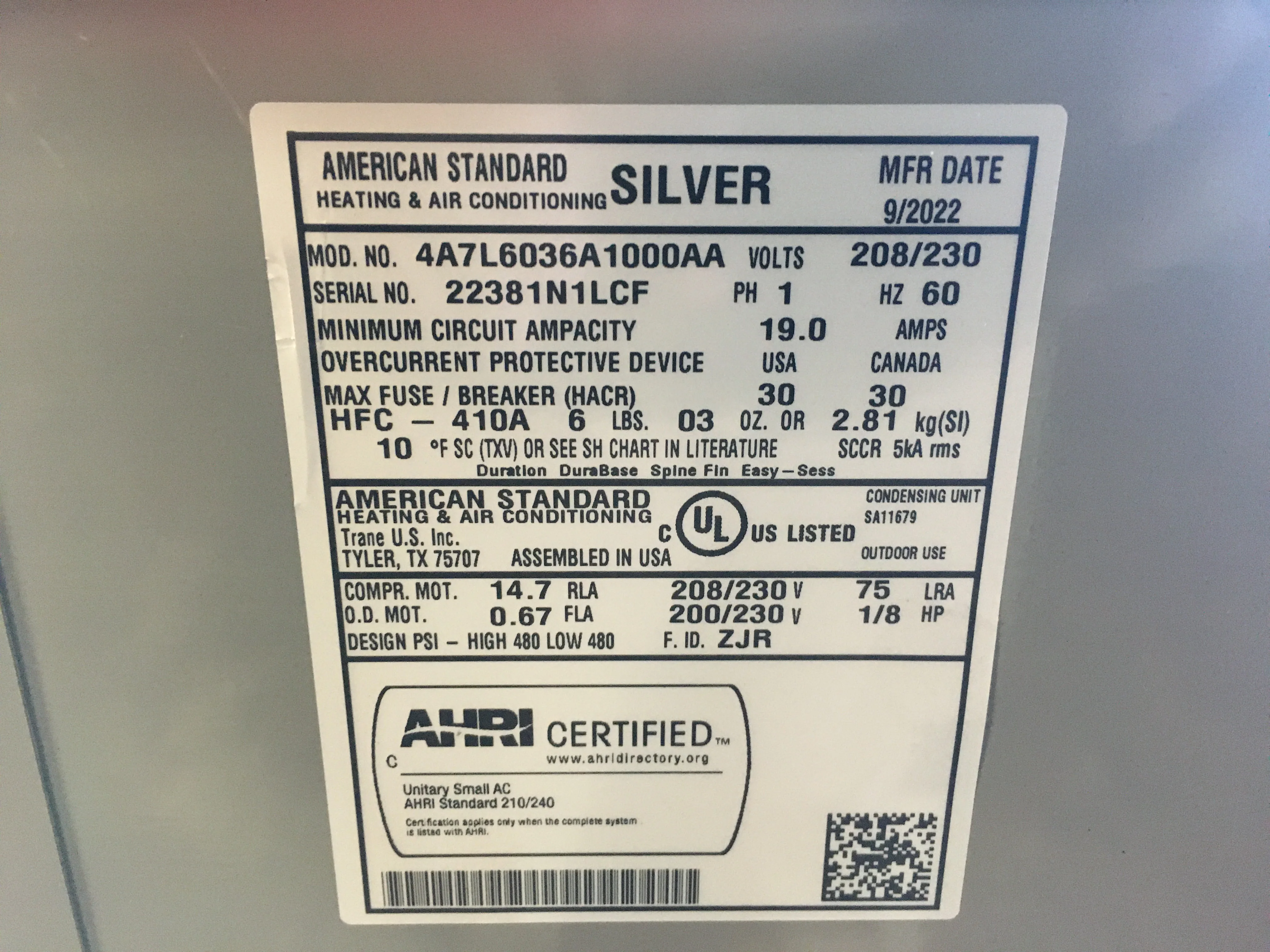 3 TON HORIZONTAL SPLIT-SYSTEM AIR CONDITIONER 208-230/60/1 R410A 16 SEER - Image 4