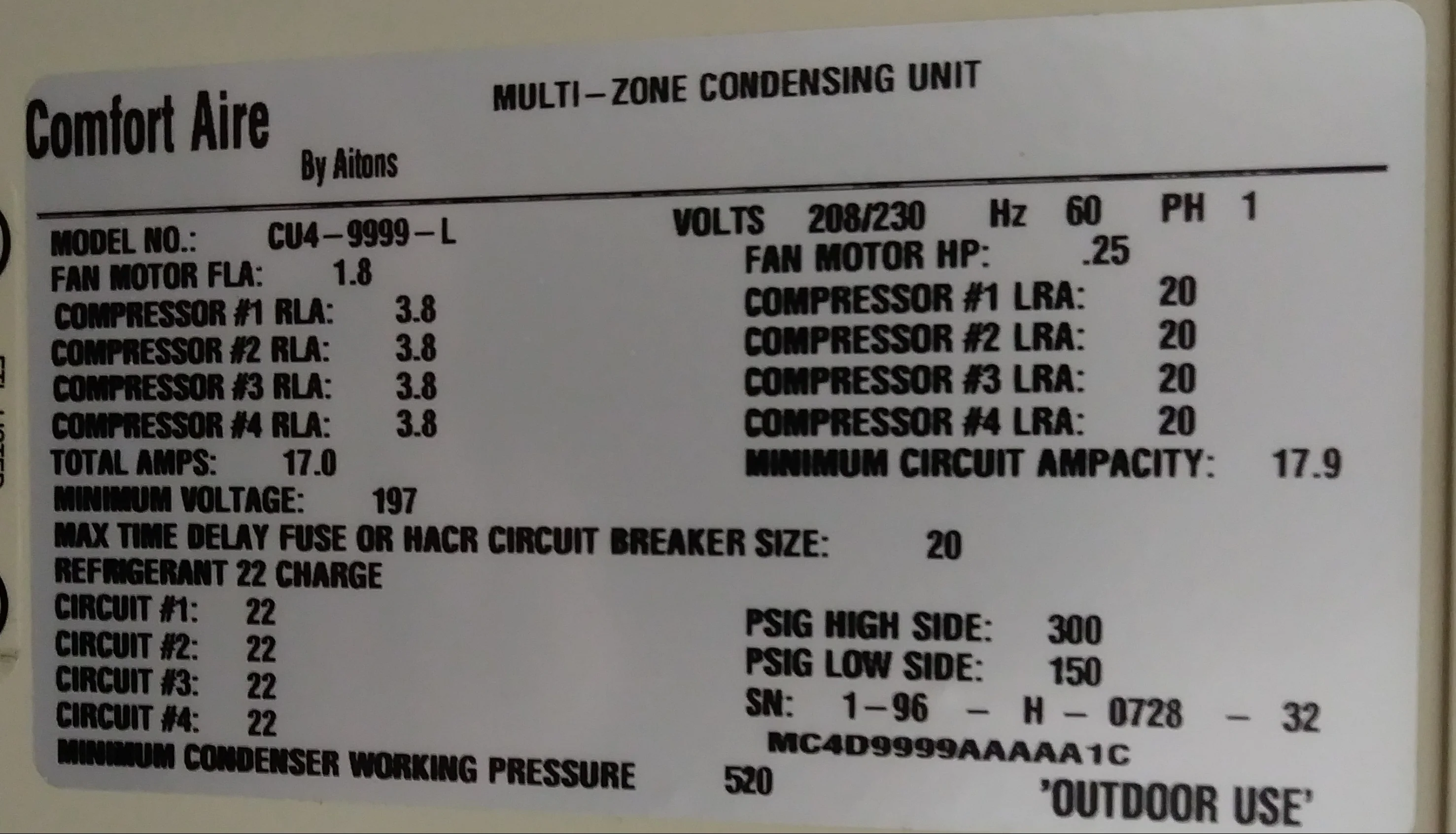 3 Ton Quad-Zone Outdoor Condensing Mini-Split Unit, 208-230/60/1 R-22 - Image 5
