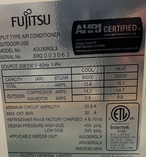 30,000 BTU Heat Pump Mini-Split Set 18.6 SEER, 208-230/60/1, R-410A - Image 5