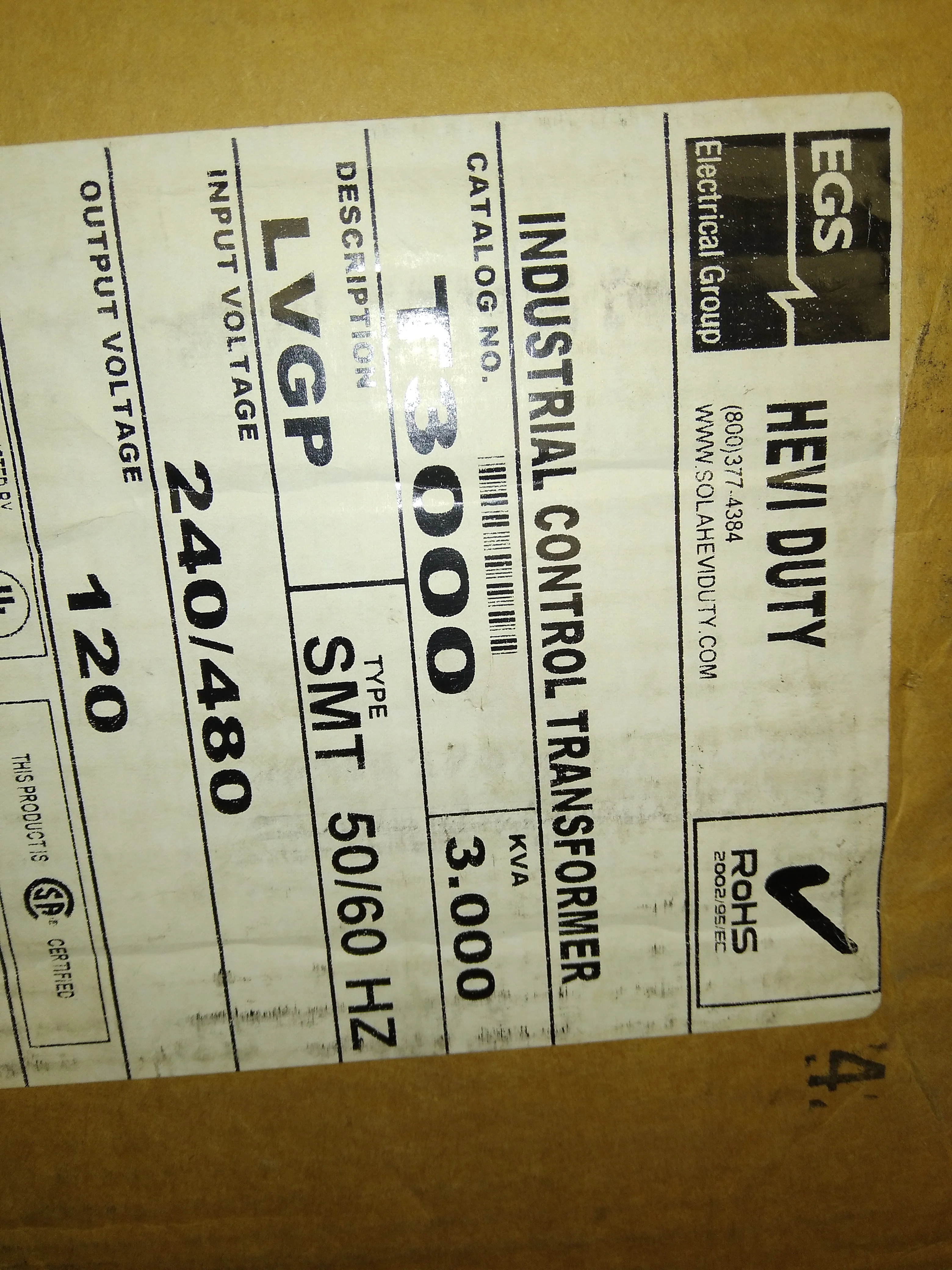 3000 VA Transformer, 240/480V Primary and 120V Secondary, 50/60 Hertz - Image 6