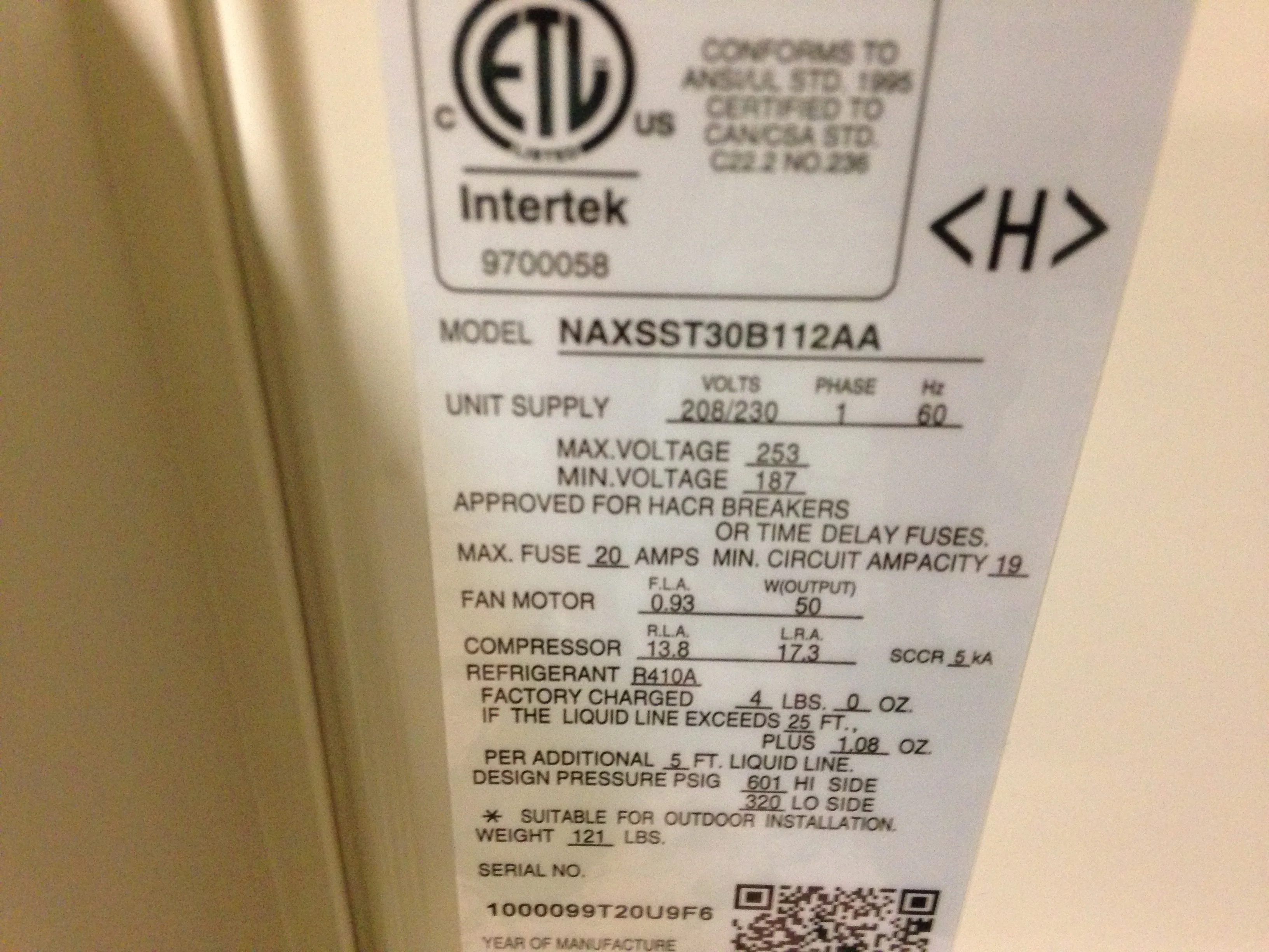 30,000 BTU AC/HP Single Zone Split-System Heat Pump OD , 181 SEER, 208-230/60/1, R-410A - Image 6
