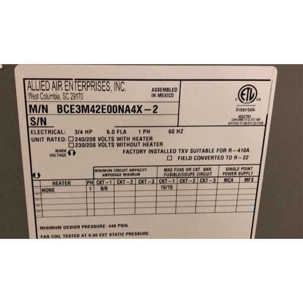 3-1/2 Ton Ac/HP Const Torq Up/Horiz Fancoil W/ 10Kw Heat Kit, 208-240/60/1 R-410A Cfm:1600 - Image 6