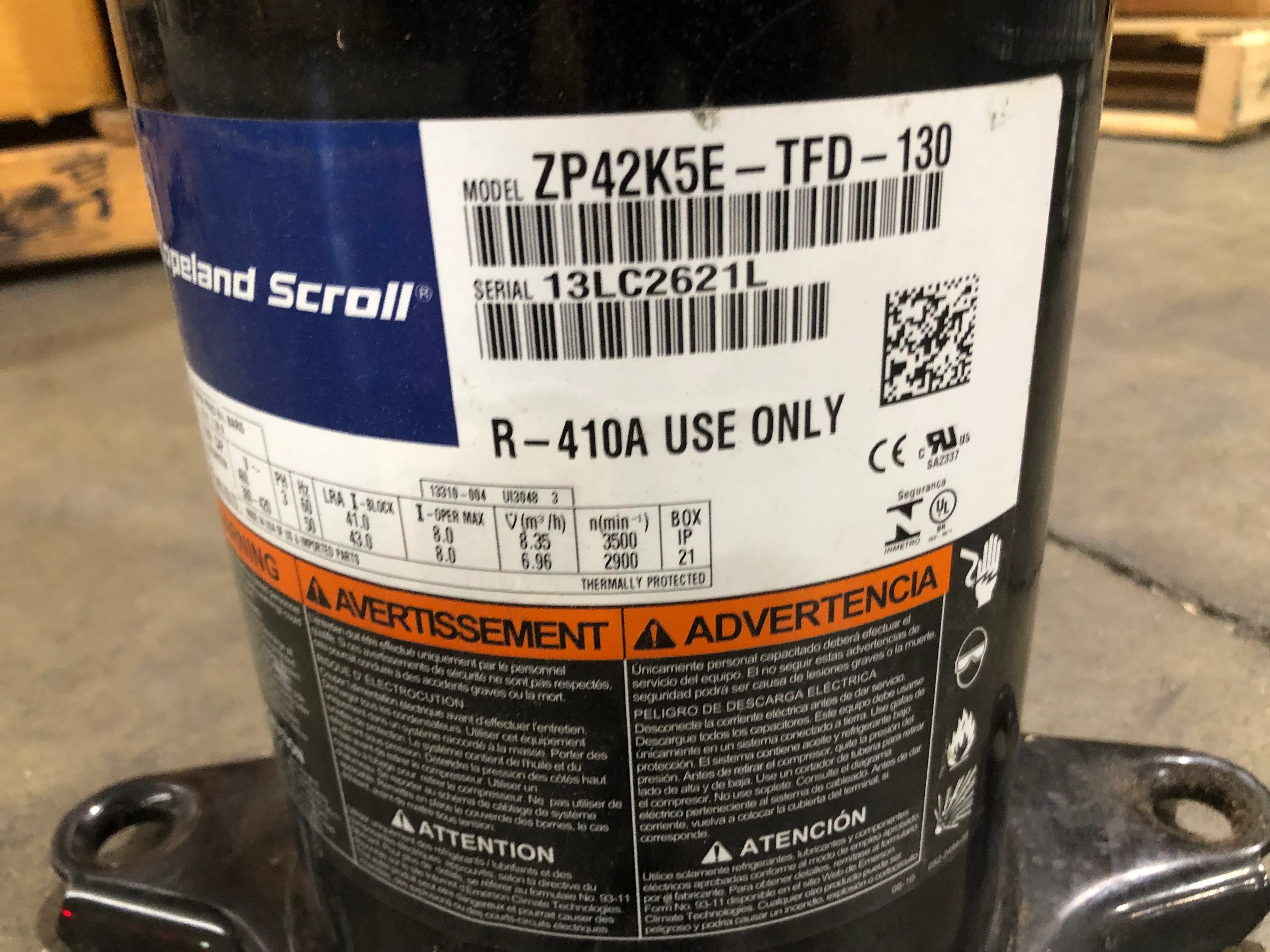 3-1/2 Ton AC/HP High Temperature Scroll Compressor; 380-460/50-60/3, R-410A - Image 4