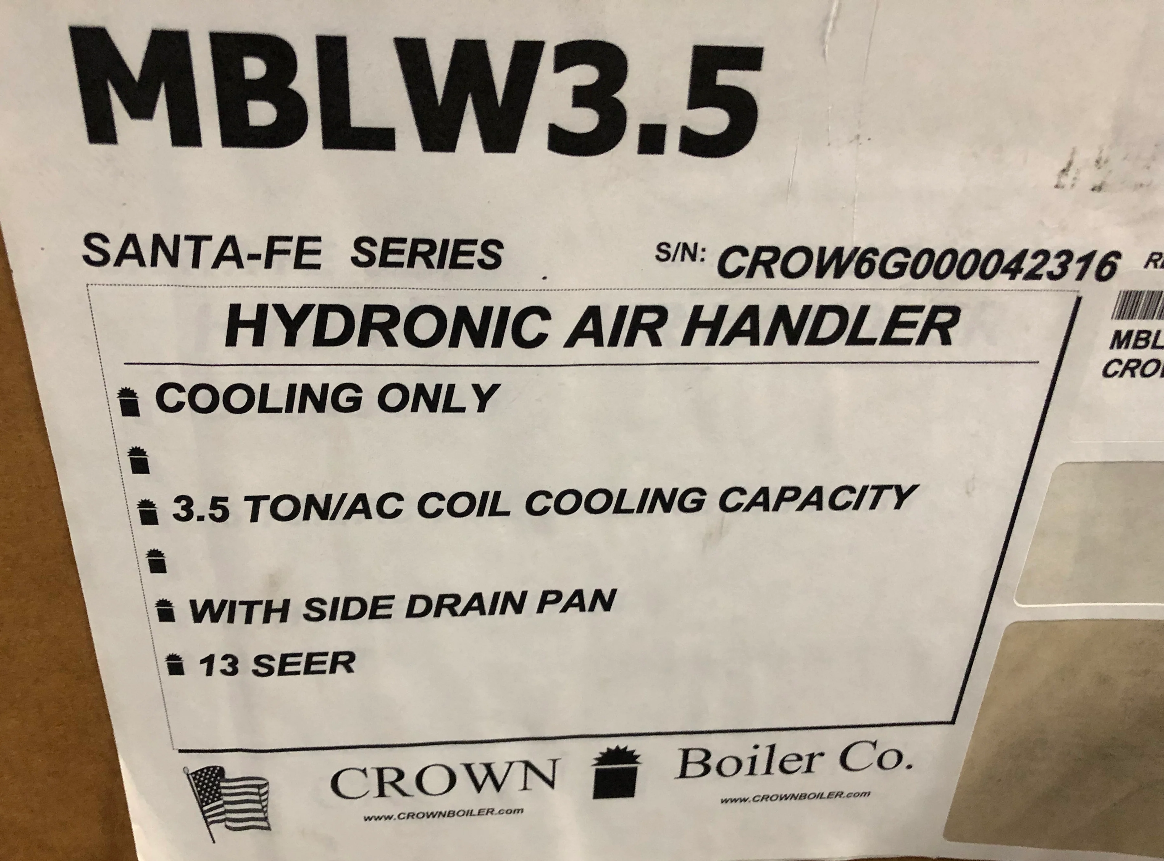 3-1/2 TON AC/HP "SANTA FE 11" SERIES UPFLOW/HORIZONTAL HYDRONIC FANCOIL/LESS HOT WATER COIL, 13 SEER 115/60/1 R-410A/R-22 CFM:1400 - Image 7