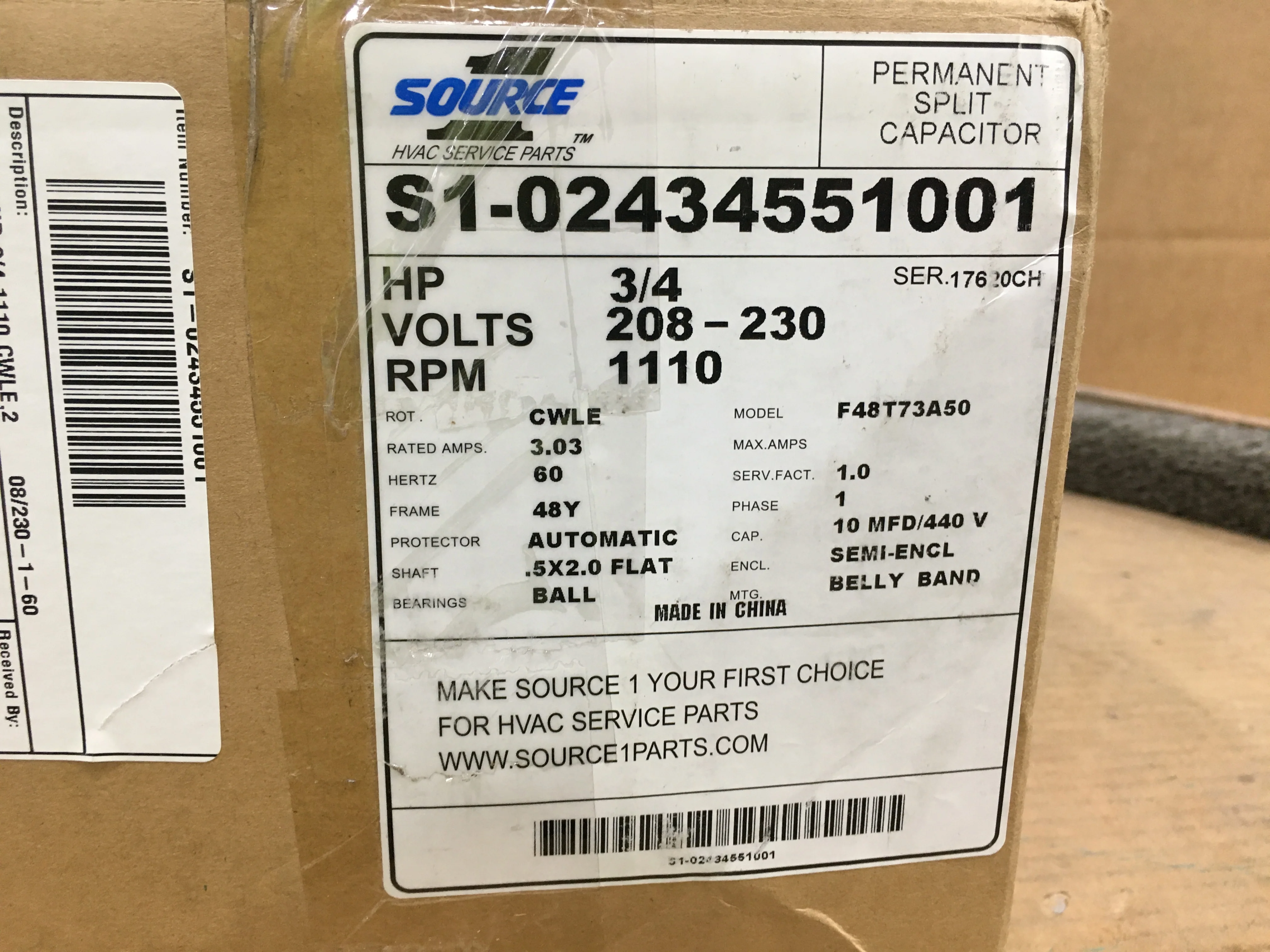 3/4 HP BLOWER MOTOR 208-230/60/1 1110 RPM 1 SPEED - Image 6
