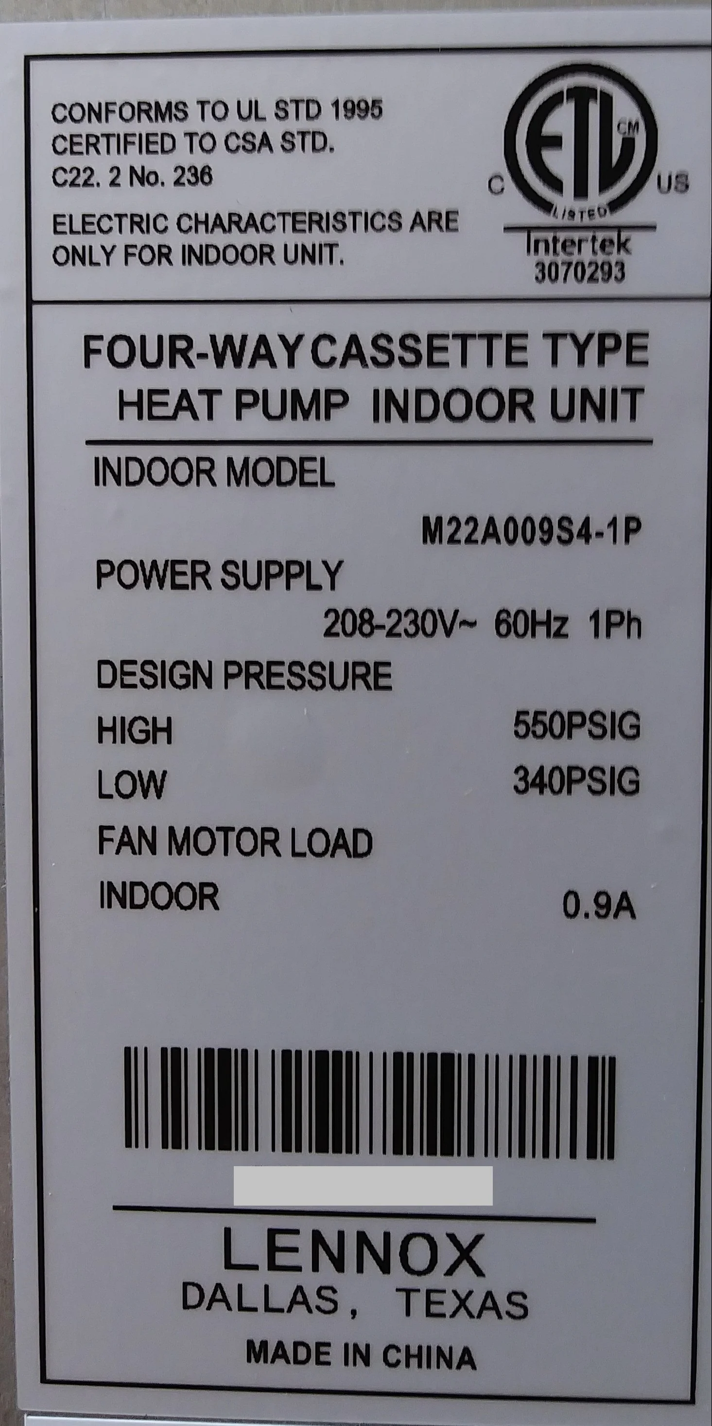 3/4 Ton Inverter Cassette ID Mini-Split Heat Pump ,19 Seer 208-230/60/1 R-410A - Image 4