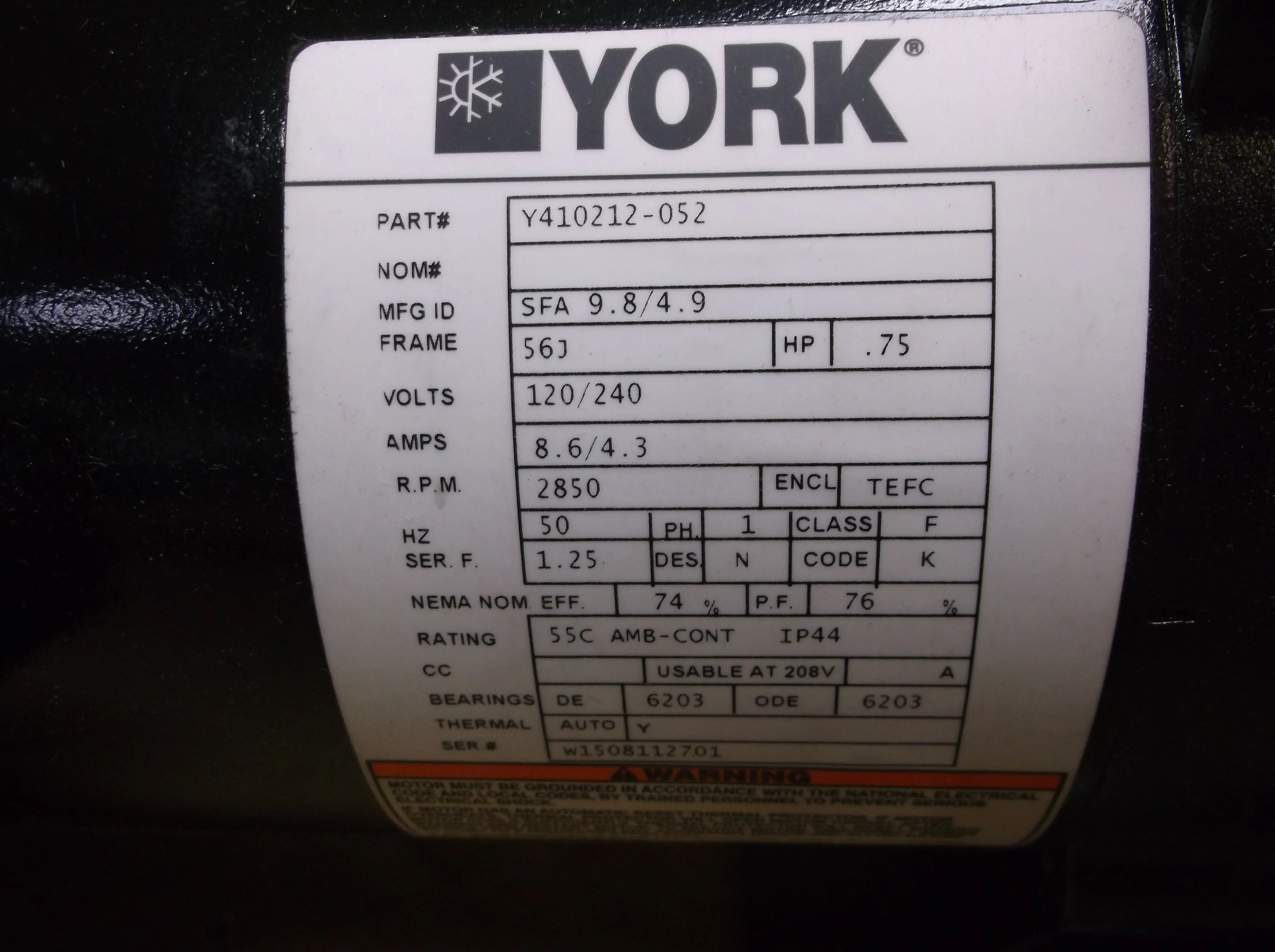 3/4HP York Single State Centrifugal Pump 120-240/50/1 RPM:2850