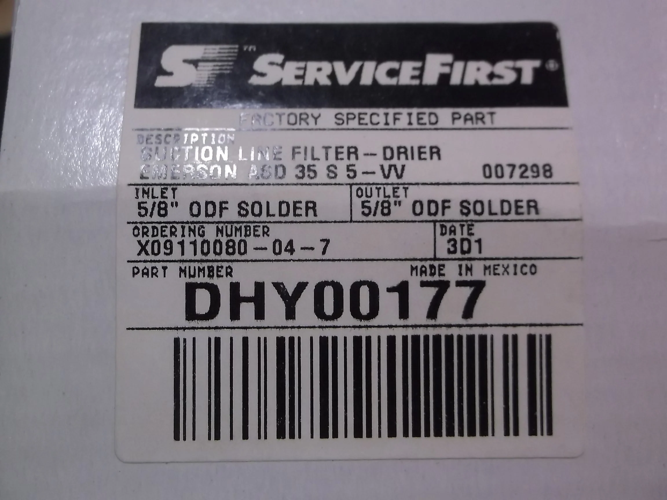 35 CUBIC INCH 5/8" SWEAT SUCTION LINE FILTER DRIER - Image 2