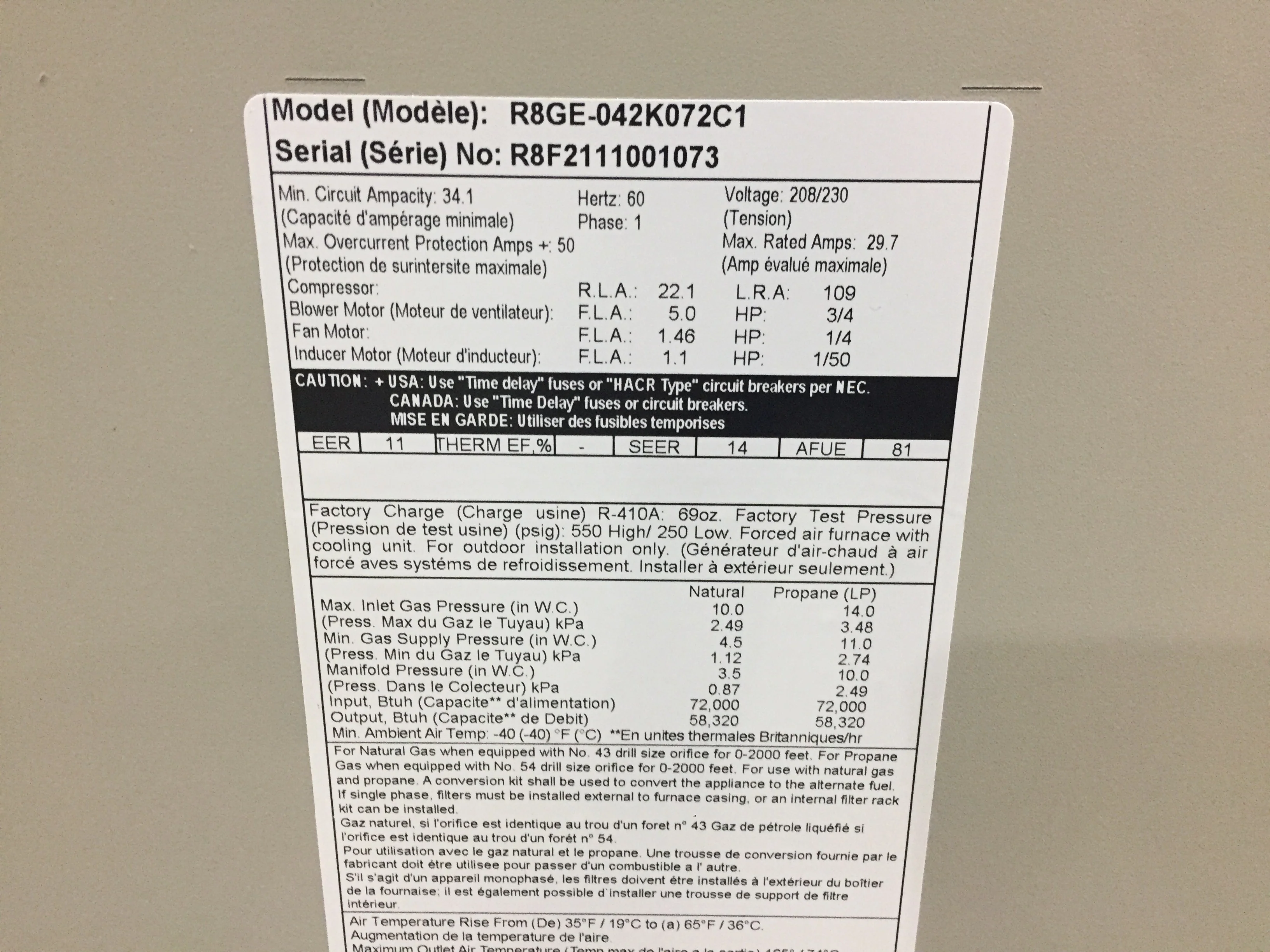 3.5 Ton Convertible Natural Gas/Electric Packaged Unit; 14 SEER, 208-230/60/1, R410A - Image 4