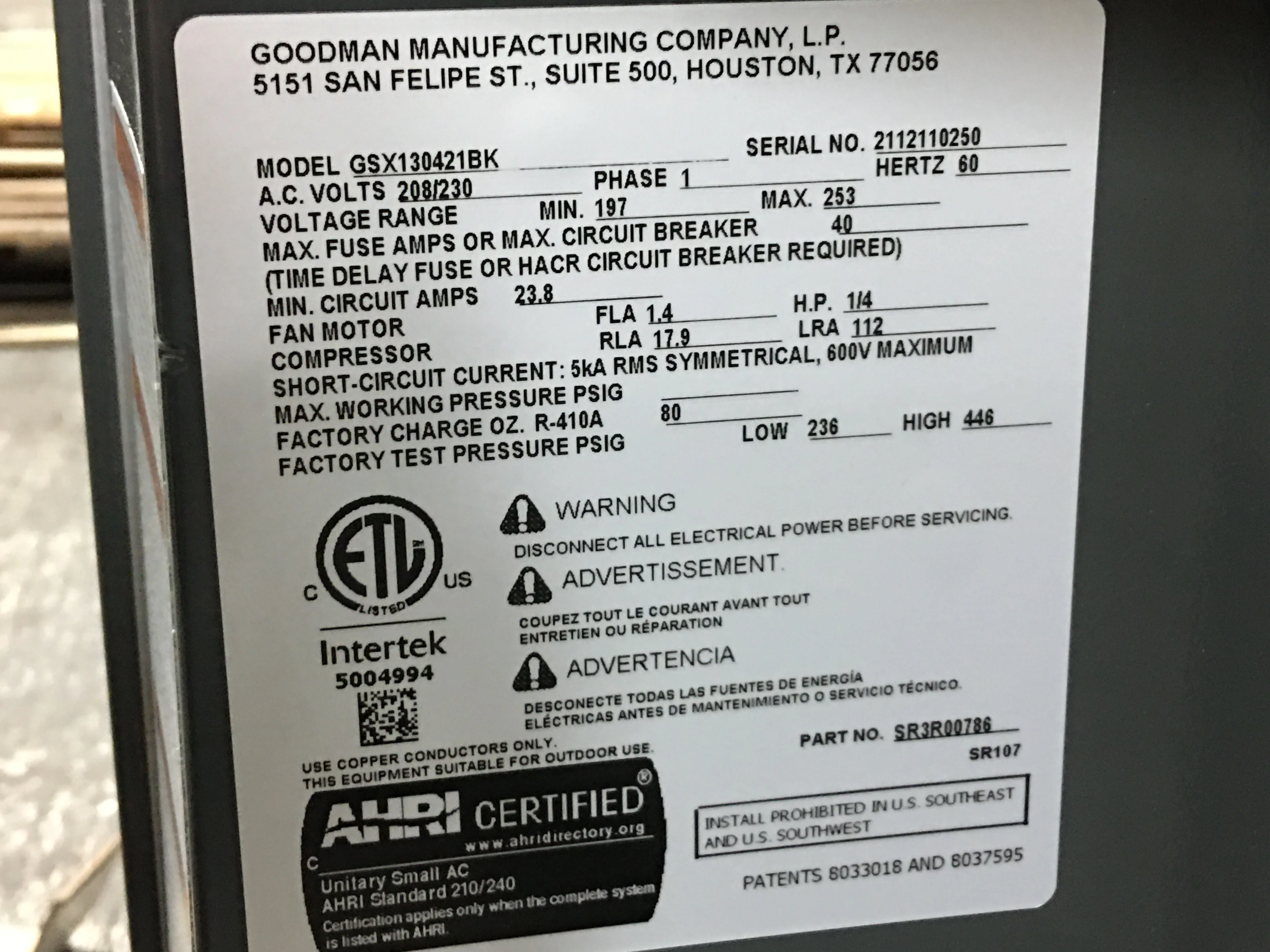 3.5 Ton Split System Air Conditioner 208-230/60/1 13 SEER R-410A - Image 5