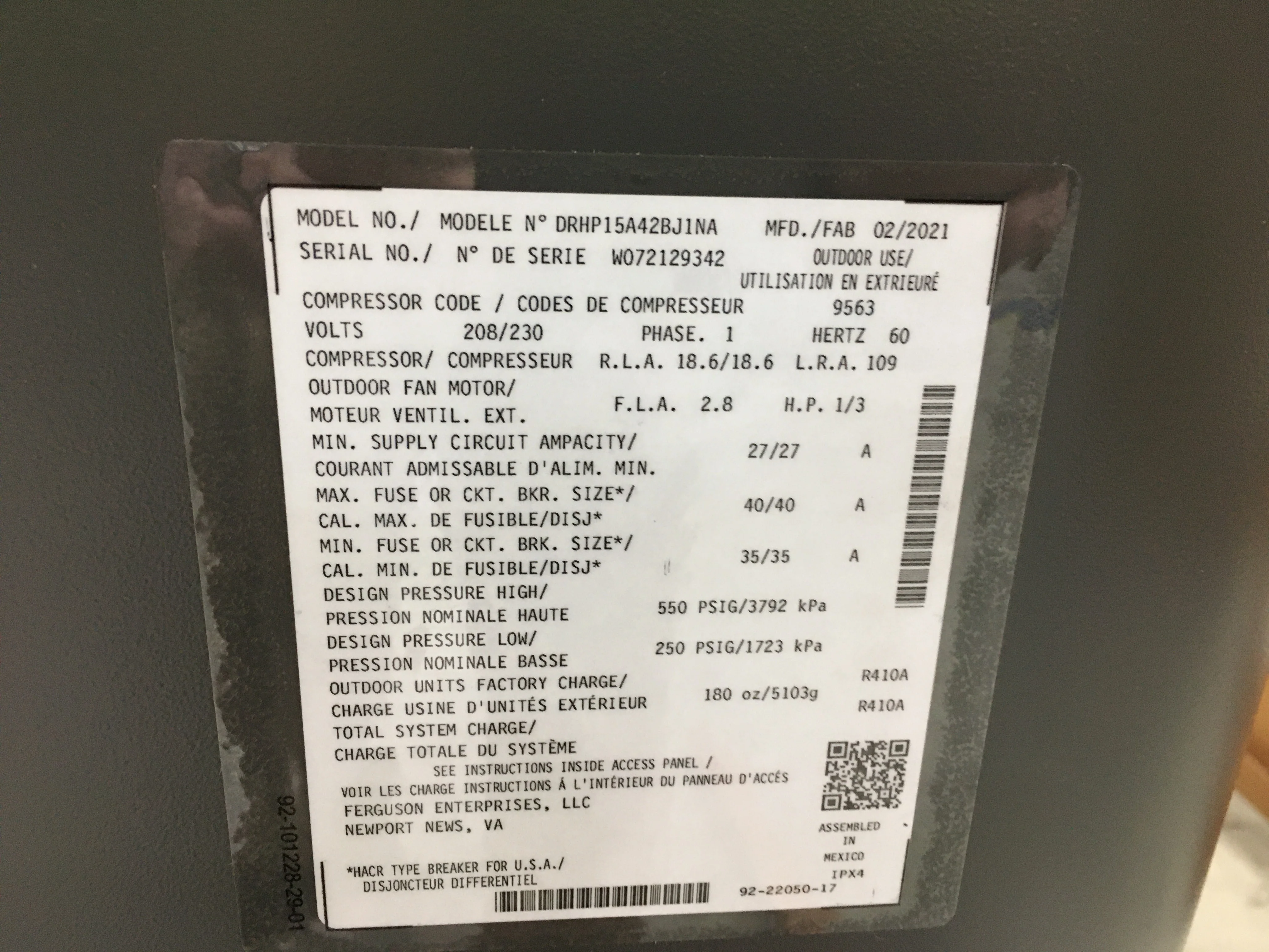3.5 Ton Split System Heat Pump 208-230/60/1 R-410A 15 Seer - Image 6