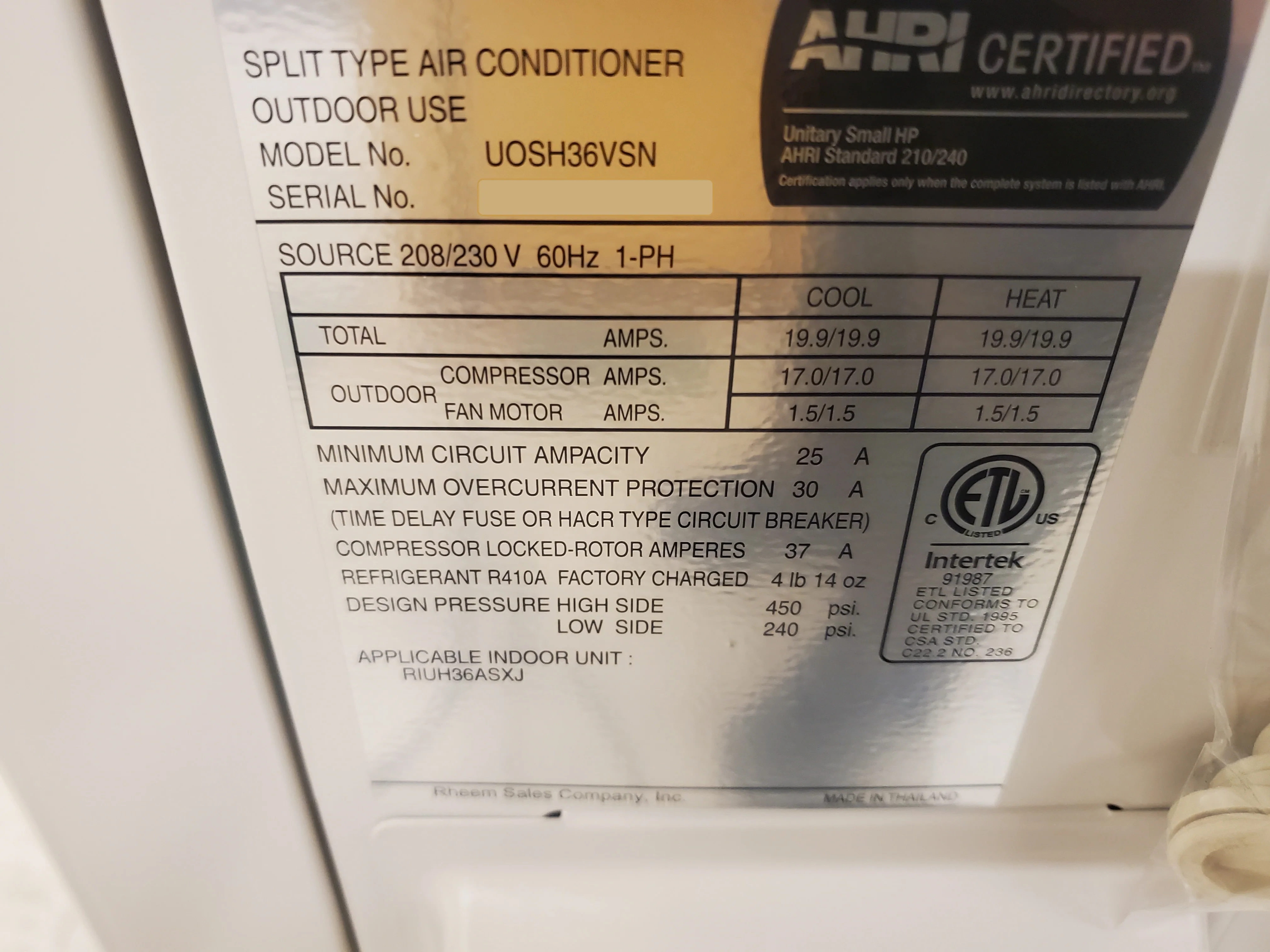 36,000 BTU Single-Zone Inverter Outdoor Mini-Split Heat Pump Unit, 208-230/60/1 R-410A 14 SEER - Image 5