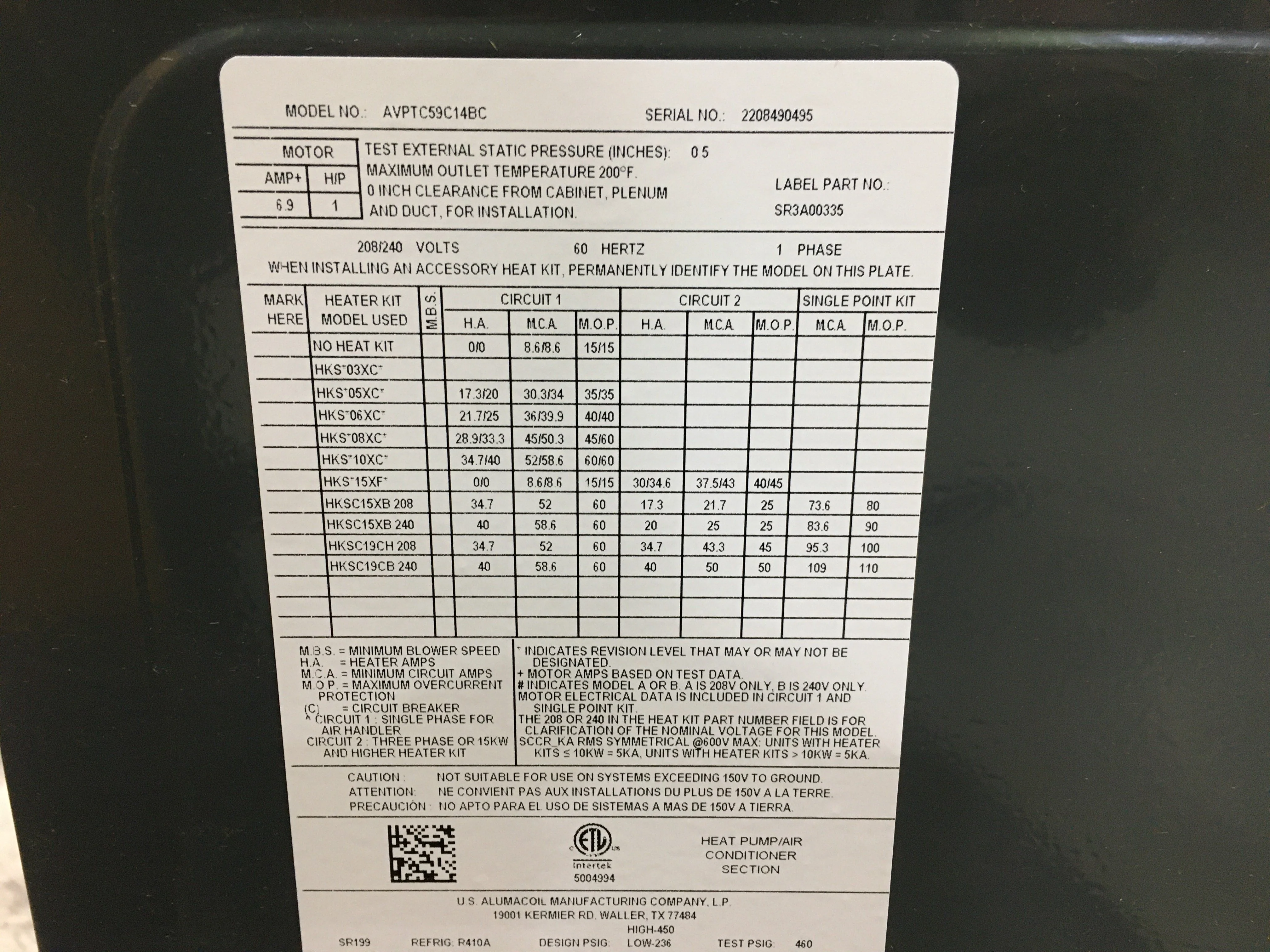 4-5 Ton AC/HP Multiposition ECM Comm Compatible Fan Coil R-410A and 5 kW Electric Heat Kit 240/60/1 - Image 3