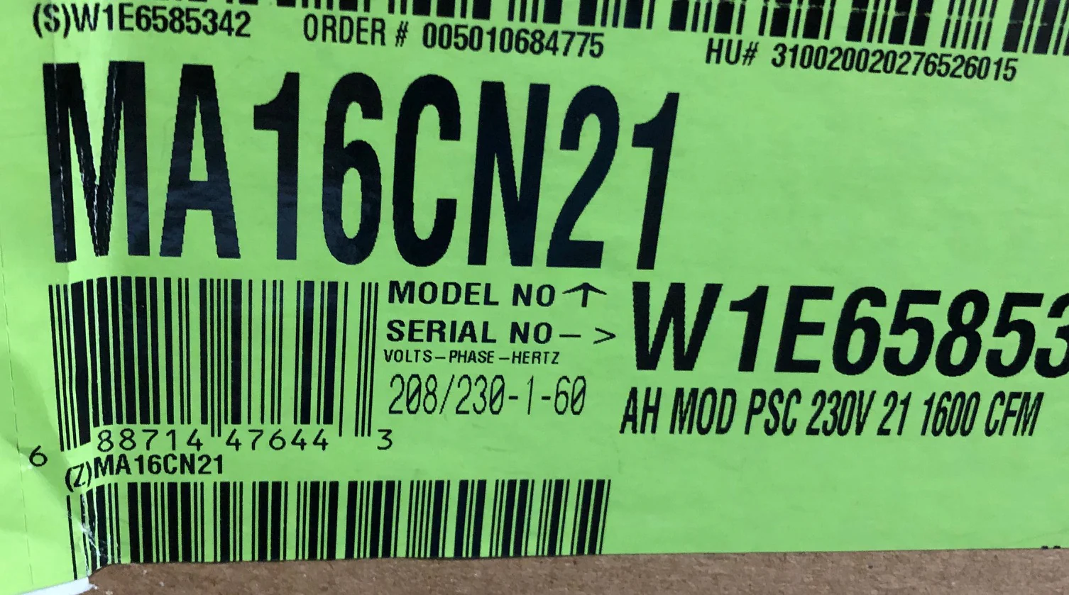 4 Ton AC/HP Multiposition Air Handler/Less Coil, 208-230/60/1 CFM:1600 **Coil Not Included** - Image 6