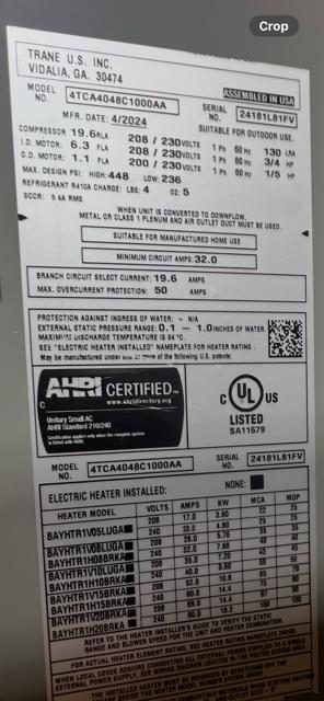 4 Ton Convertible Packaged Air Conditioning Unit and 20 Kw Electric Heat Kit W/2 60 Amp Breakers - Image 3