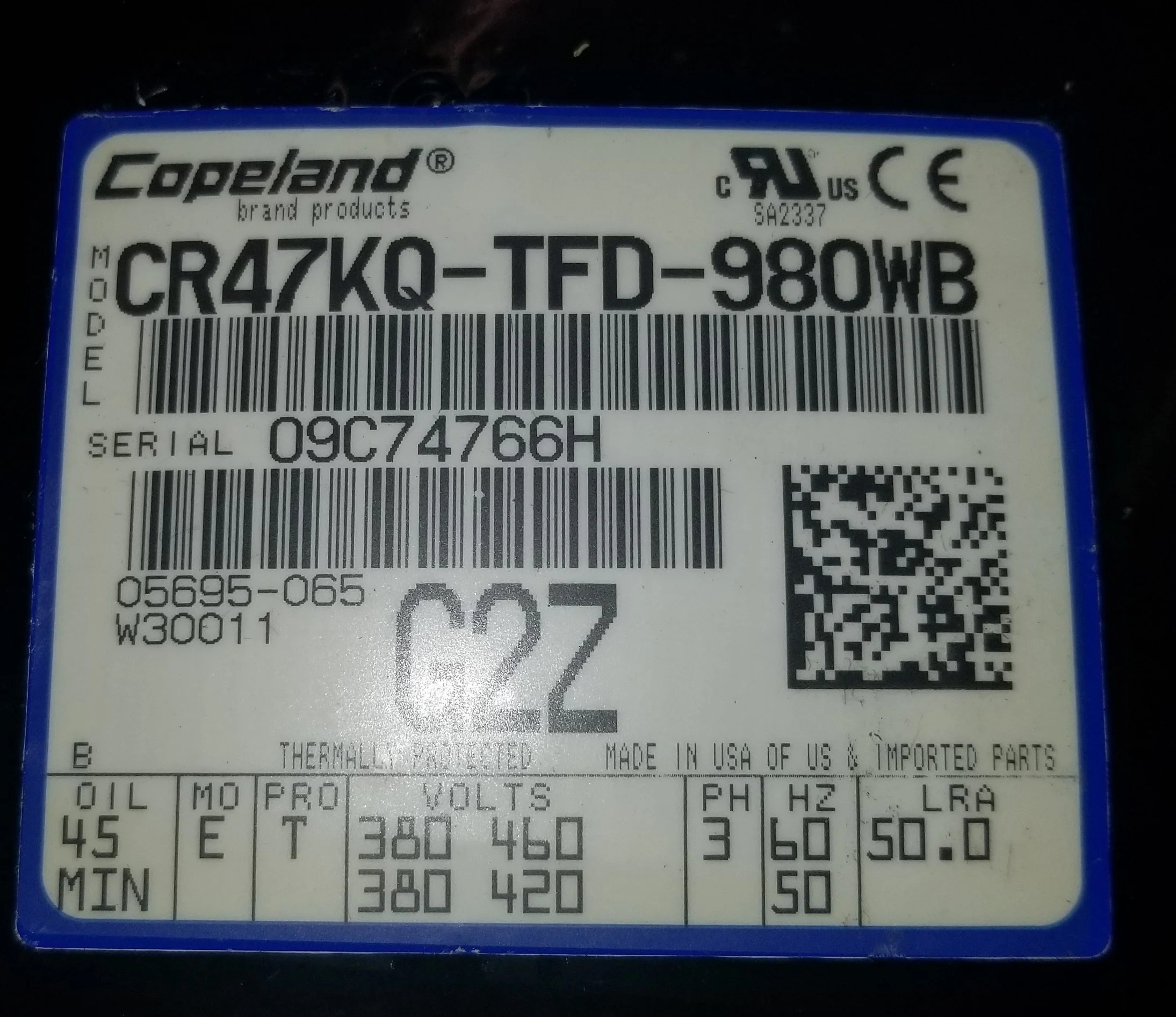 4 Ton High Temp Ac/HP Hermetic Compressor, 380-460/380-420/60-50/3 R-22 - Image 3