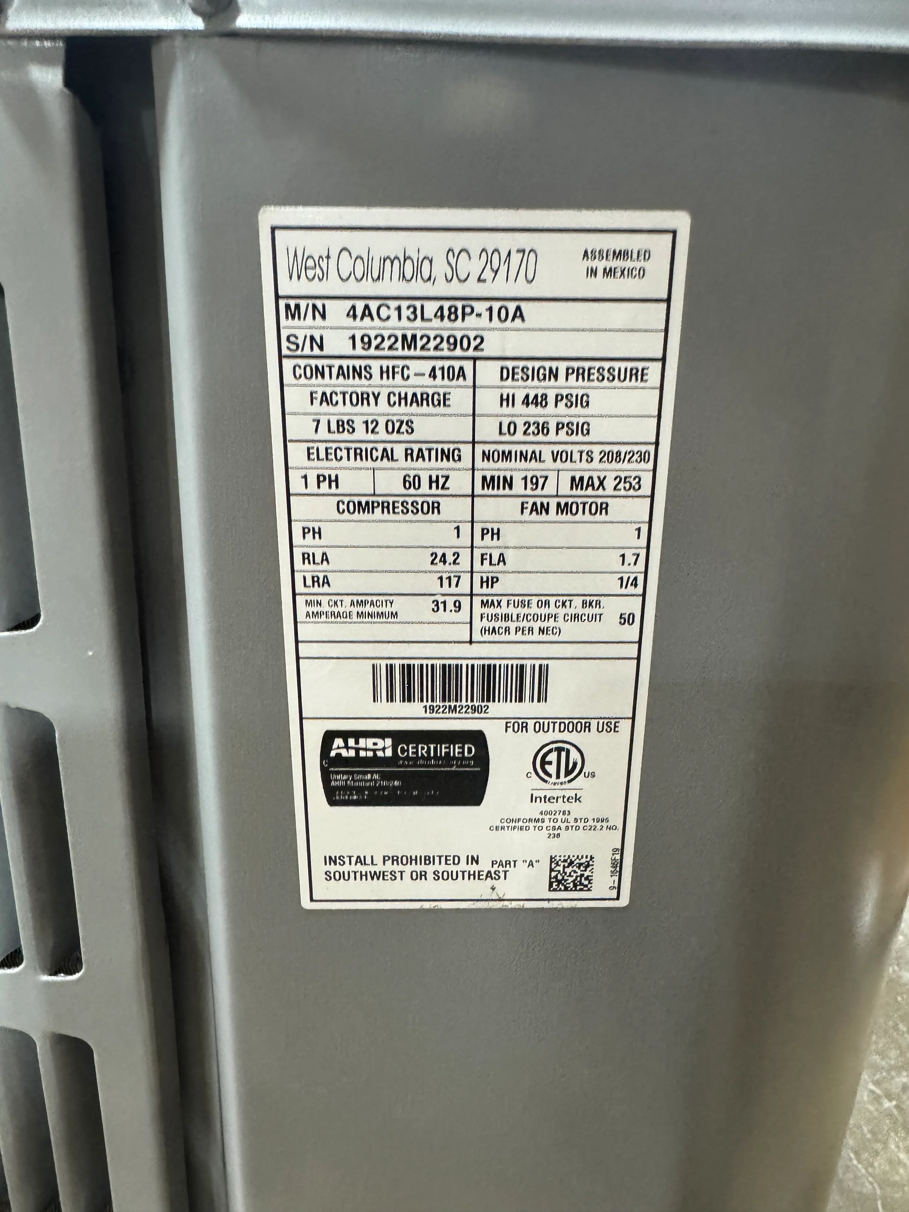 4 Ton Split-System Air Conditioner; 13 SEER, 208-230/60/1 R-410A - Image 4