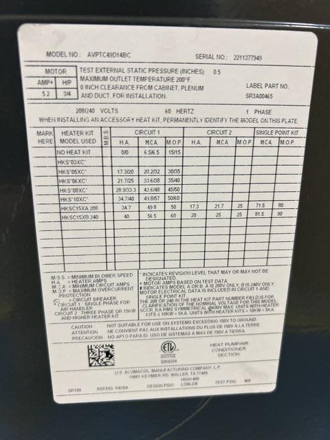 4 Ton SS Air Conditioner 13 SEER, 208-230/60/1 R410A and 4 Ton Multi ECM Comm Compatible Air Handler - Image 2