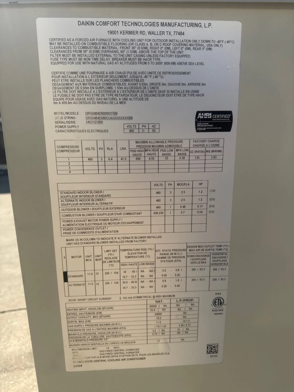 4 Ton Ultra Low NOx Two-Stage Convertible Natural G/E Packaged Unit, 16.4 SEER2, 460/60/3, R410A - Image 5