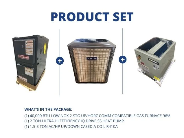 40,000 BTU Low NOx Comm Comp Gas Furnace 96%, 2 Ton Ultra Hi Eff SS HP and 1.5-3 Ton Up/Down A Coil