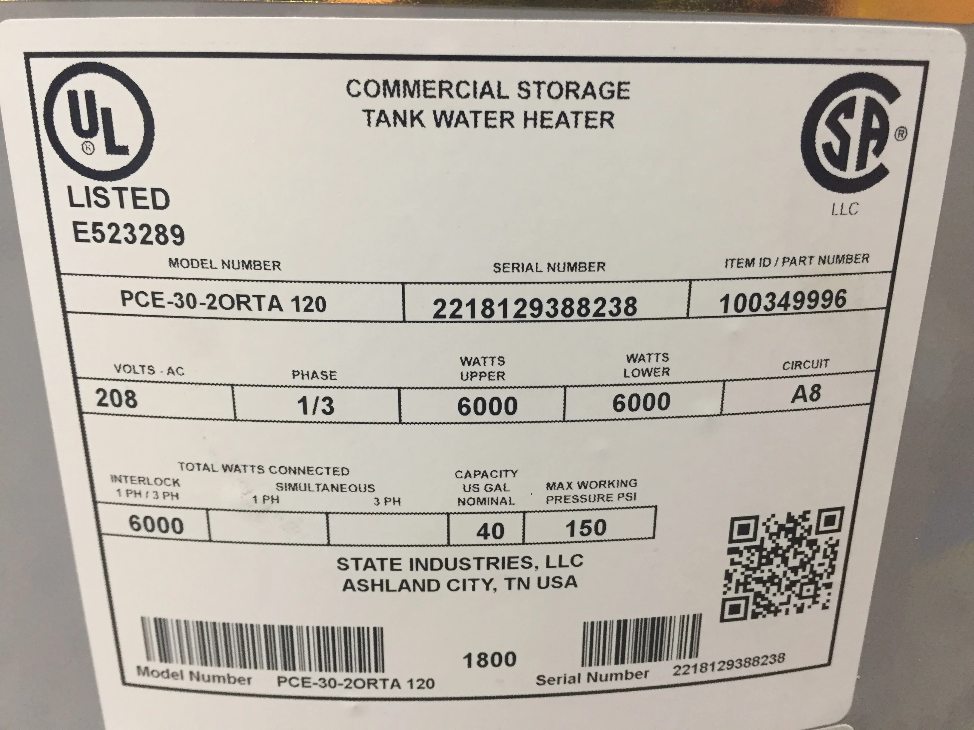 40 Gallon Commercial Aluminum Electric Hot Water Heater With 2 Elements 208V-1/3 Phase,6000 Watts - Image 6
