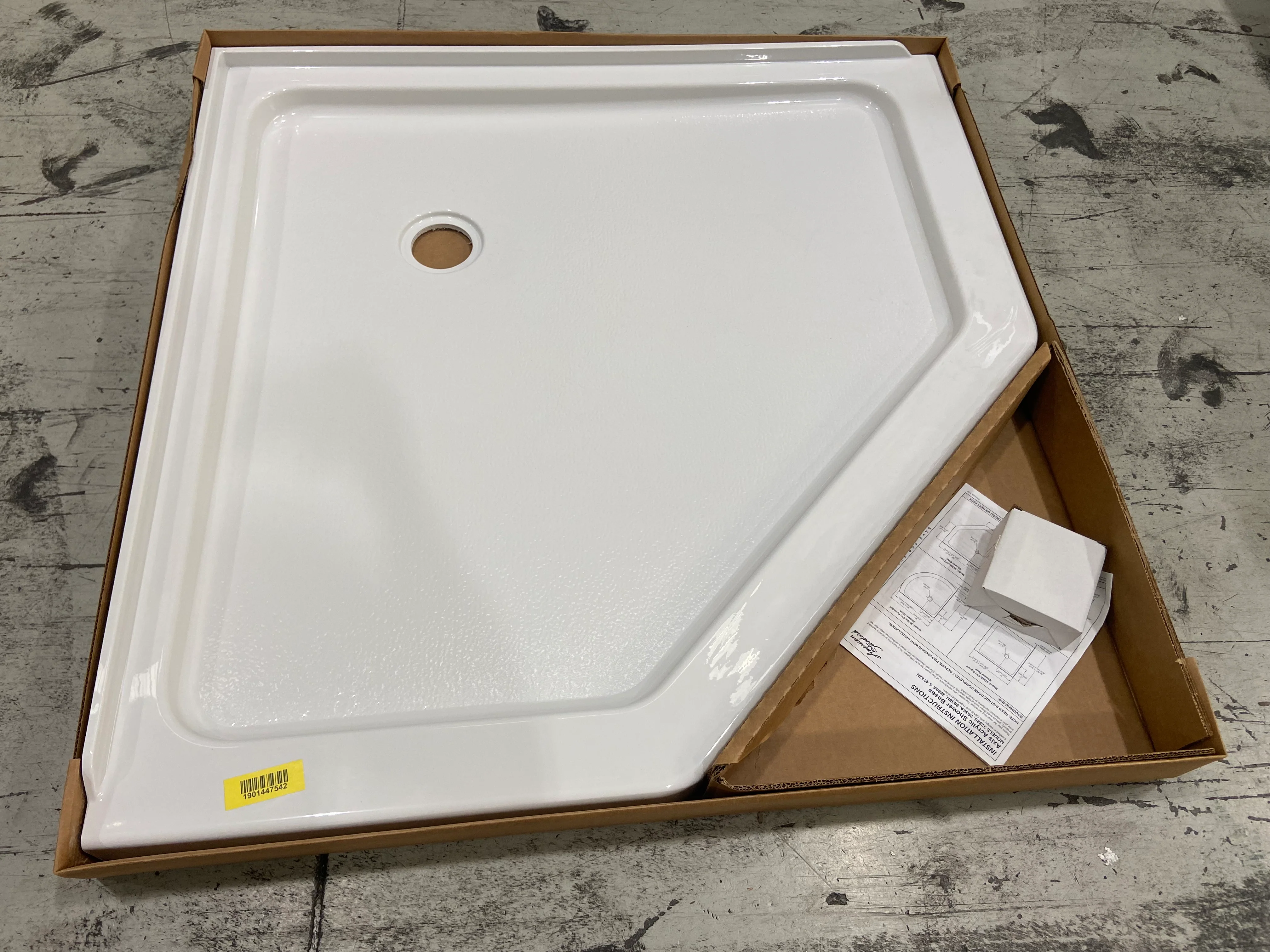 42" X 42" White Corner Shower Base with Drain Assembly