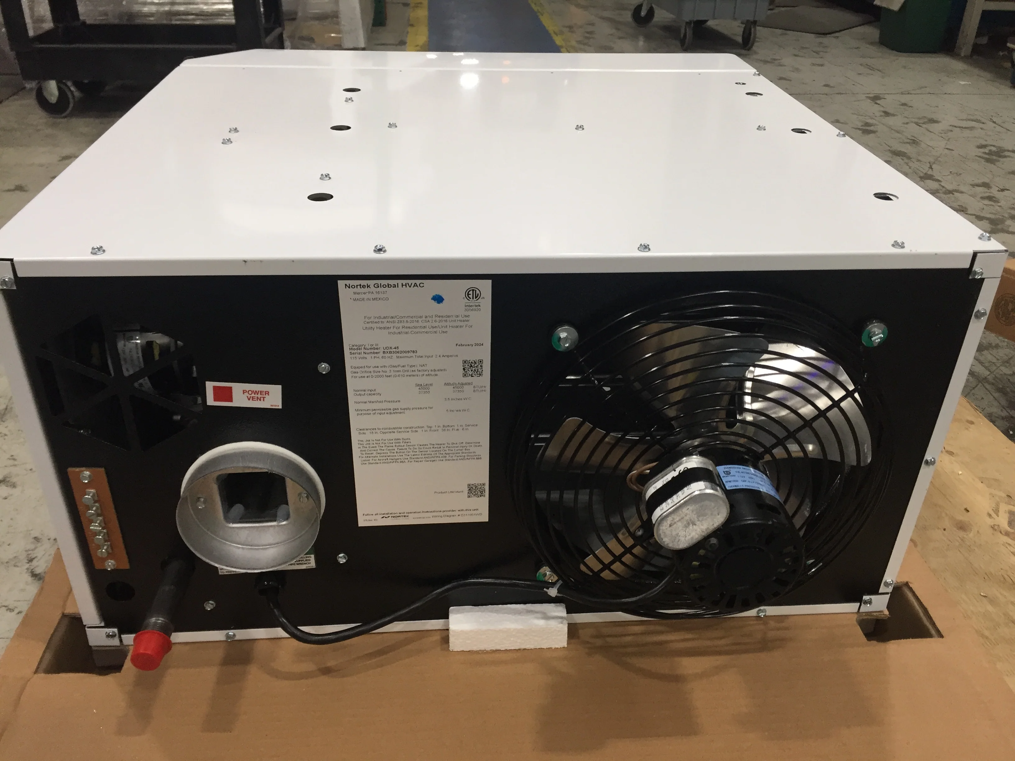 45,000 BTU POWER VENT NATURAL GAS UNIT HEATER; 83% 115/60/1 - Image 3
