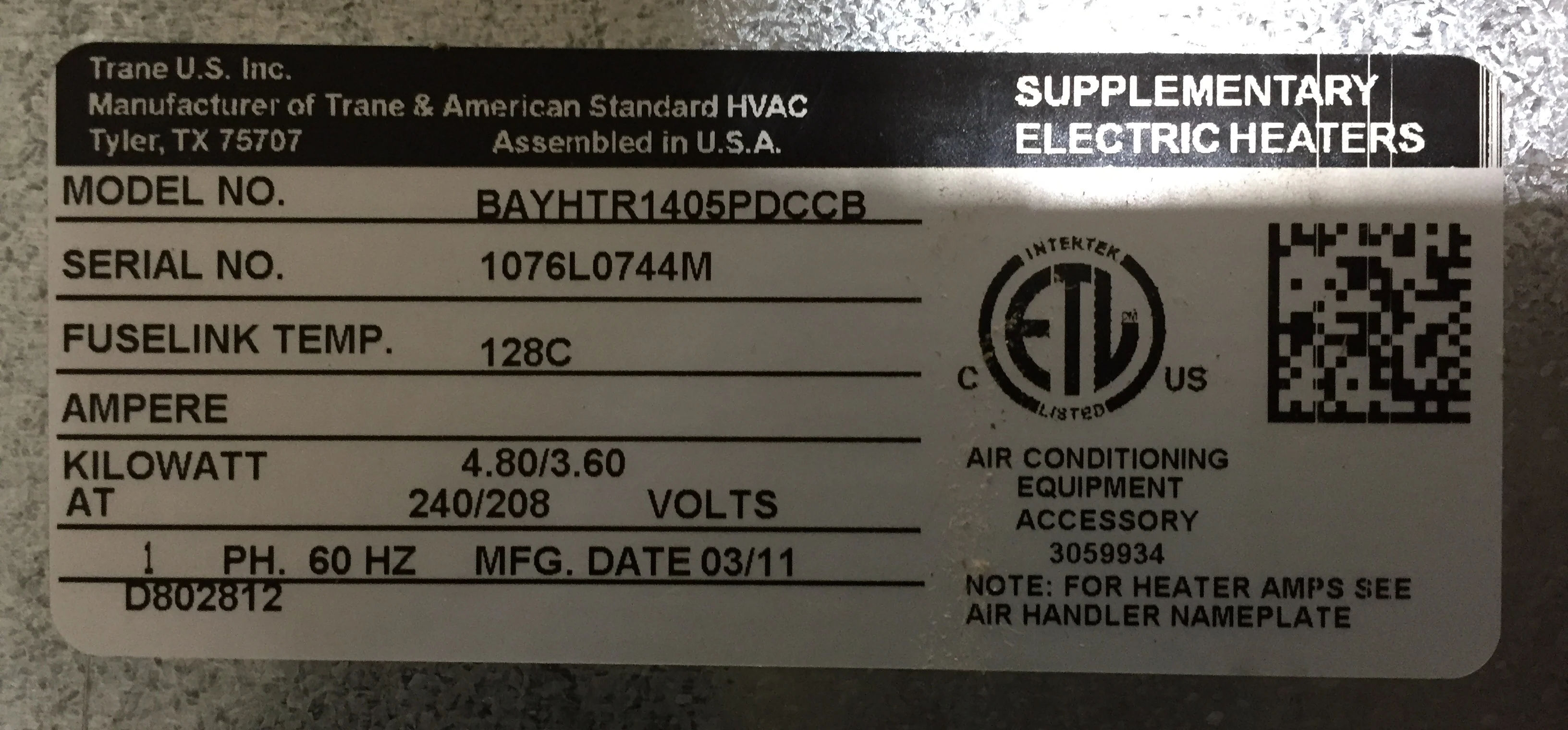 5 kW Electric Heat Kit w/Recessed Breaker 208-240/60/1 - Image 4
