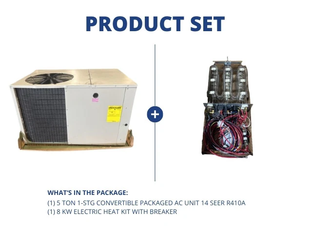 5 Ton 1-Stg Convertible Packaged AC Unit 14 SEER, R410A with 8 kW Electric Heat Kit