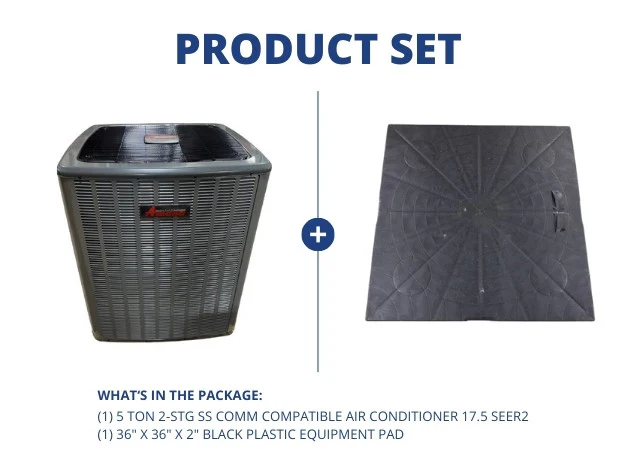 5 Ton 2-Stg SS Comm Comp Air Conditioner 17.5 SEER2 and 36" x 36" x 2" Black Plastic Equipment Pad