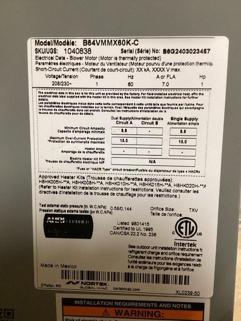 5 Ton AC/HP Multiposition ECM Air Handler 208-230/60/1 R-410A CFM 1600 - Image 5