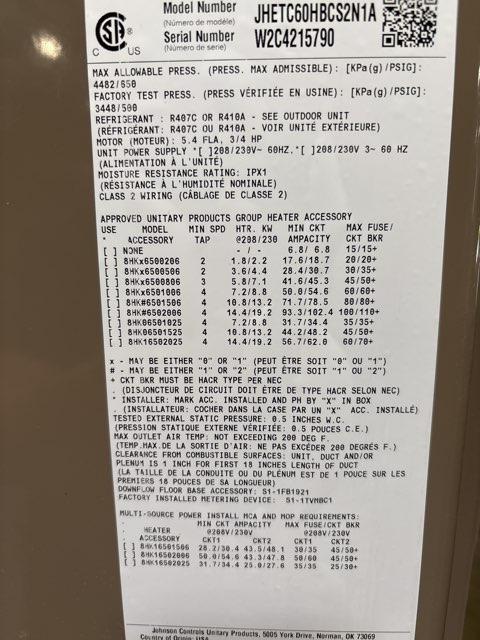 5 Ton AC/HP ECM Multiposition Air Handler 208-230/60/1 R-410A CFM 1925 - Image 4