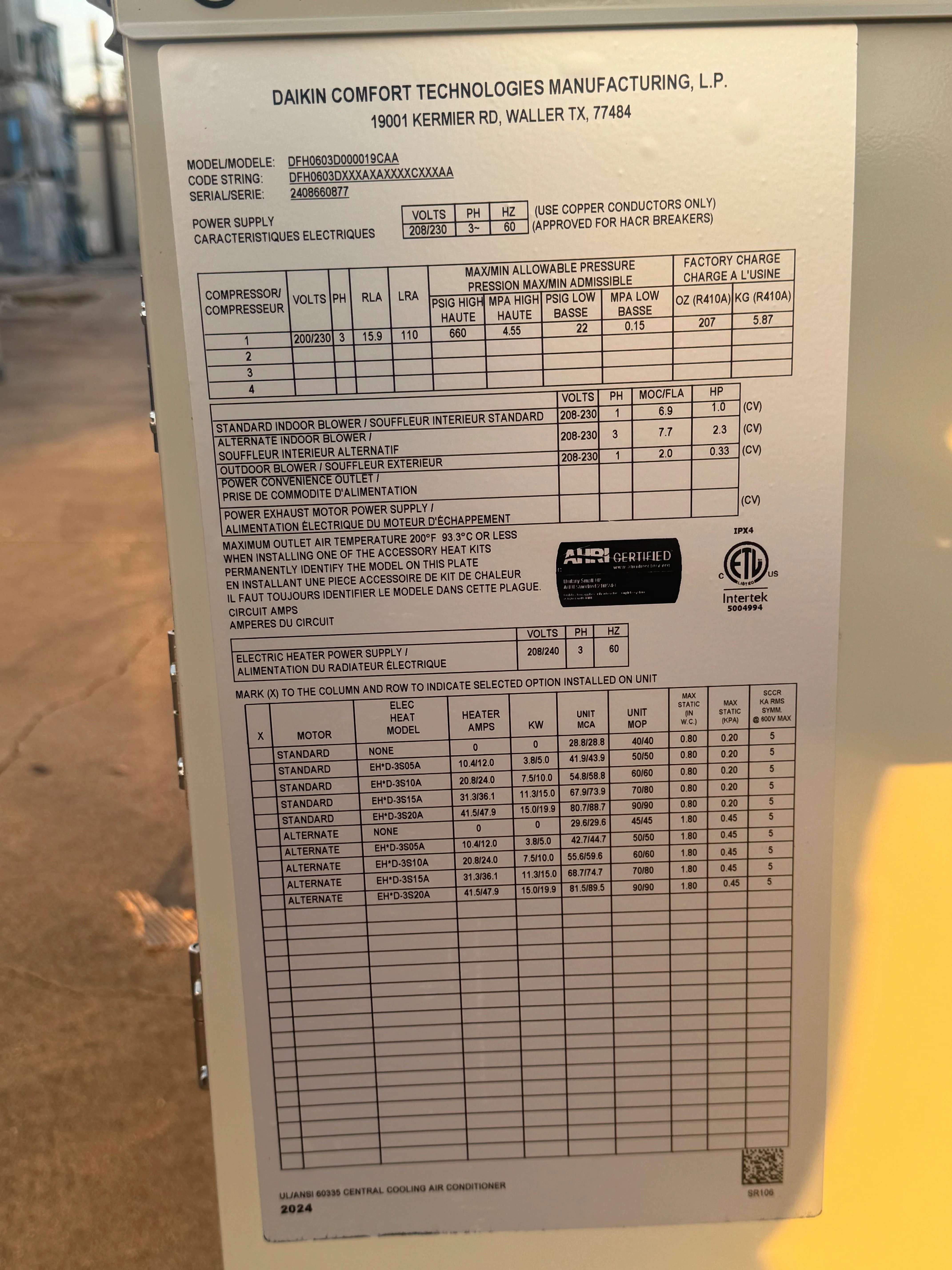 5 Ton Single-Stage Convertible Packaged Heat Pump Unit, 13.4 SEER2, 208-230/60/3, R410A - Image 3