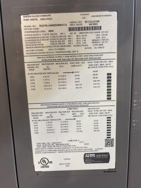 5 Ton Single-Stage Horizontal Packaged Heat Pump Unit, 14 SEER, 208-230/60/1, R410A - Image 5