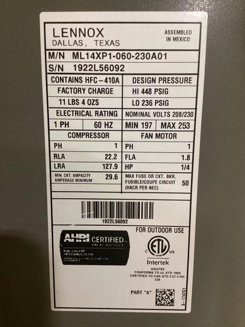 5 Ton Single Stage Split-System Heat Pump 208-230/60/1 R410A 14 SEER - Image 3