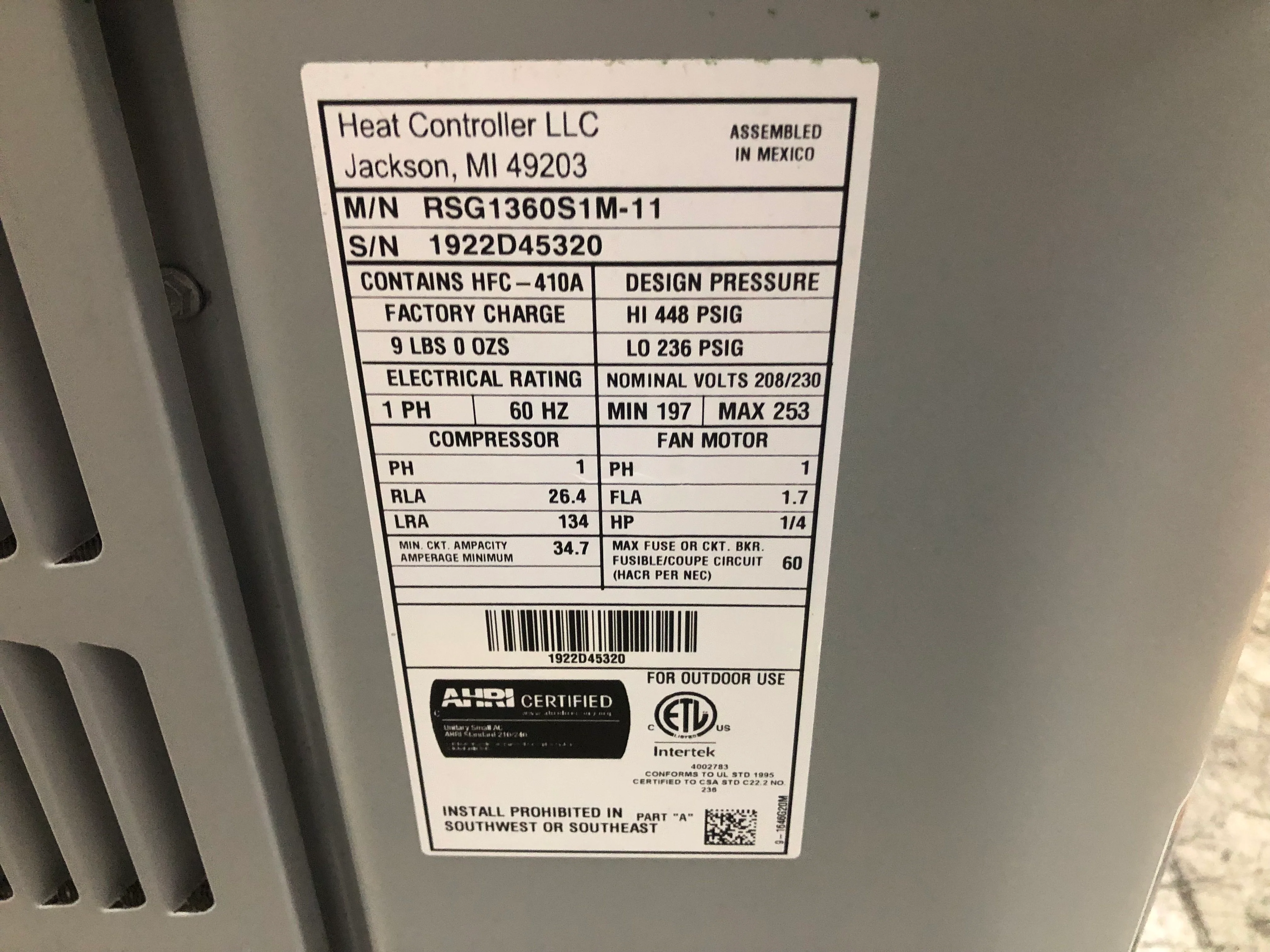 5 Ton Split-System Air Conditioner 208-230/60/1 R-410A 13 Seer - Image 3