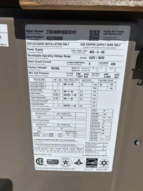 5 Ton Two-Stage Convertible Natural Gas/Electric Packaged Unit, 17 SEER, 460/60/3, R410A - Image 3