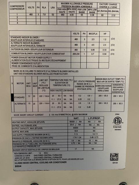 5 Ton Ultra Low NOx Single-Stage Convertible Natural G/E Packaged Unit, 14 SEER, 460/60/3, R410A - Image 3